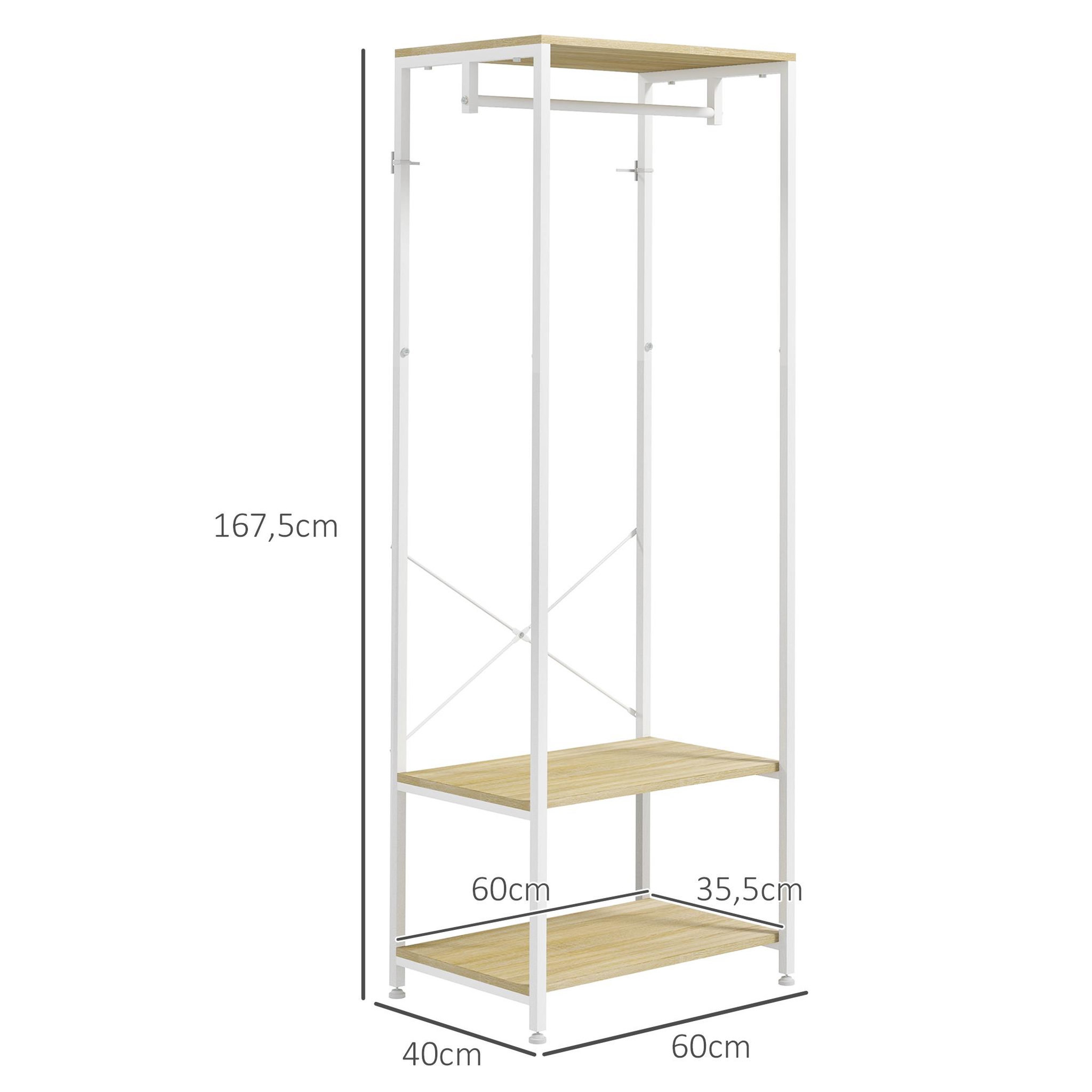 Voir la diapositive 3 : HOMCOM Penderie vestiaire d'entrée 2 étagères tringle acier blanc panneaux aspect bois clair