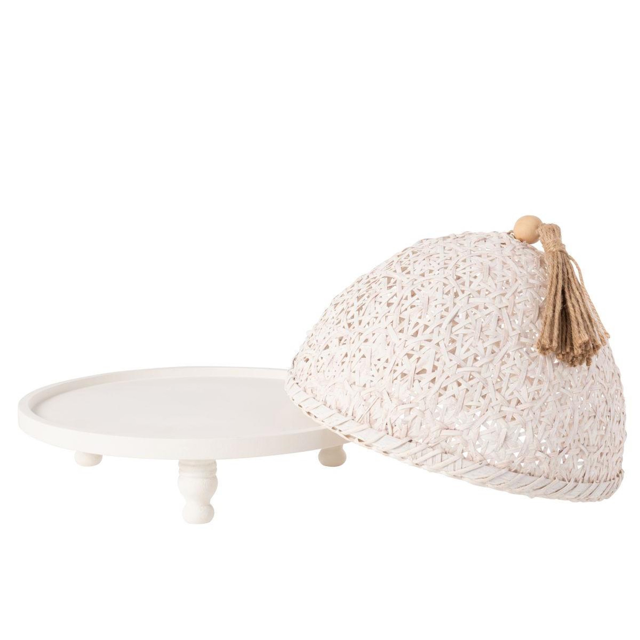 Voir la diapositive 2 : J-LINE Cloche alimentaire avec plateau  bois  30cm blanc