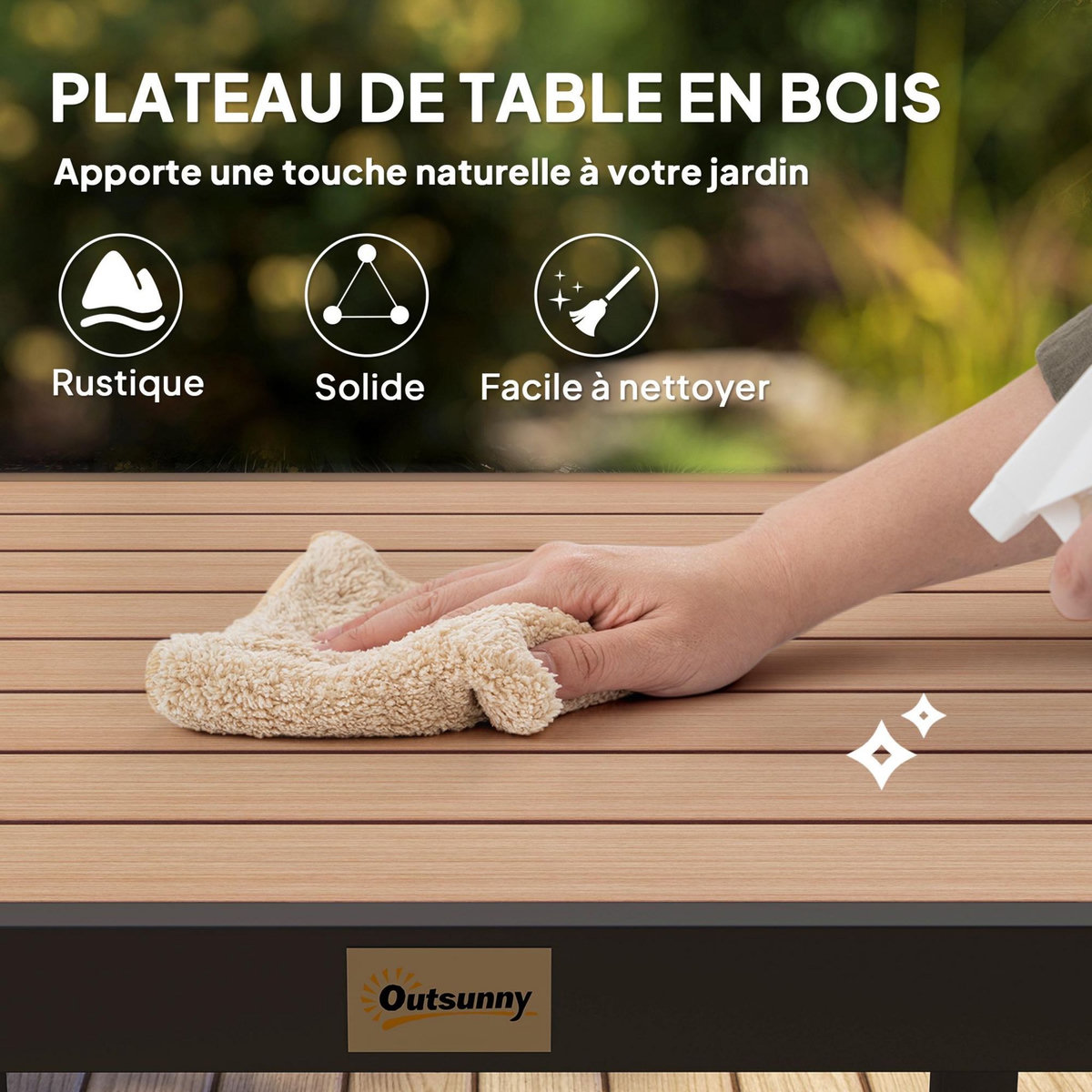 OUTSUNNY Table de jardin 2 personnes dim. 78 x 78 x 74 cm aluminium noir plastique effet bois