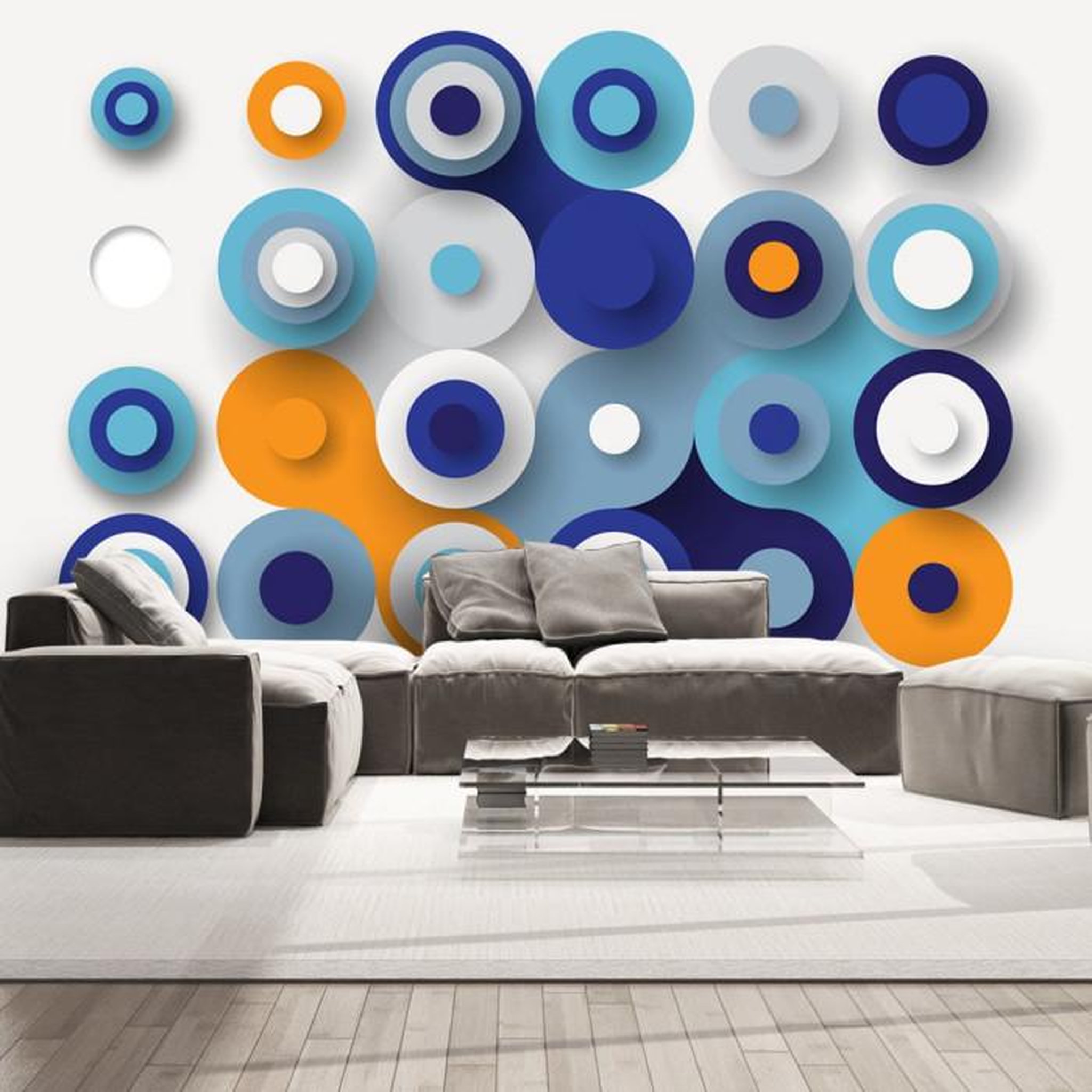 Paris Prix Papier Peint  Geometry of Blue Wheels. Coloris disponibles : Multicolore