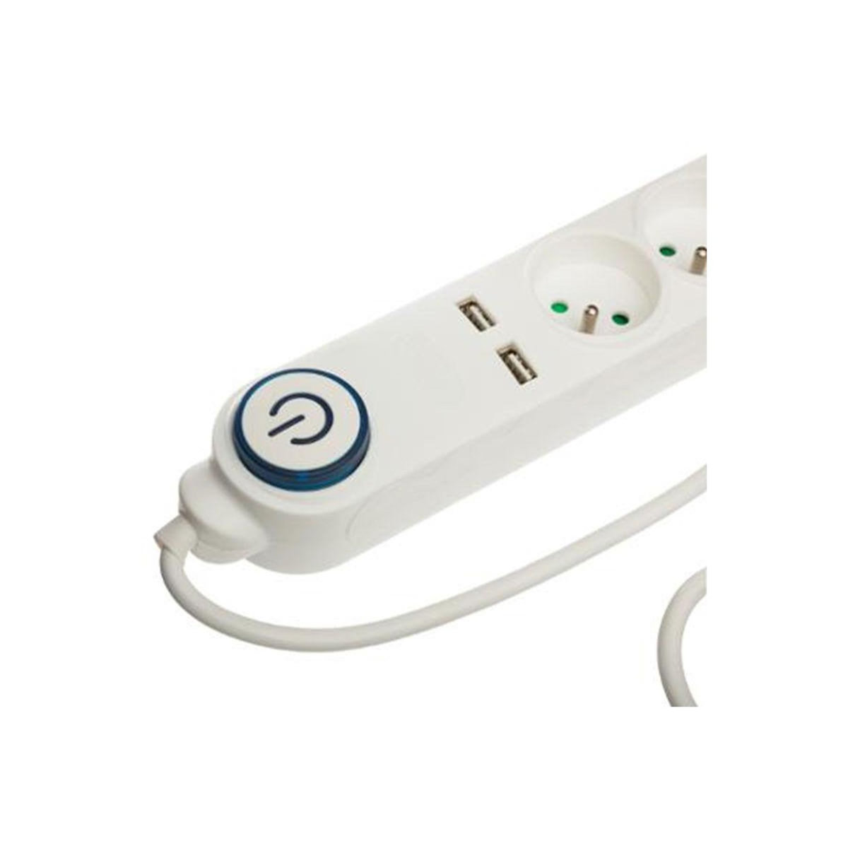 SMART SYSTEM Multiprise 5 Prises  2 USB  100cm Blanc