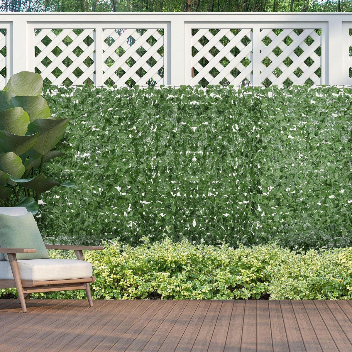 OUTSUNNY Haie Artificielle Brise-Vue décoration Rouleau 3L x 1H m Feuillage hêtre réaliste Anti-UV, feuilles en soie, Vert foncé