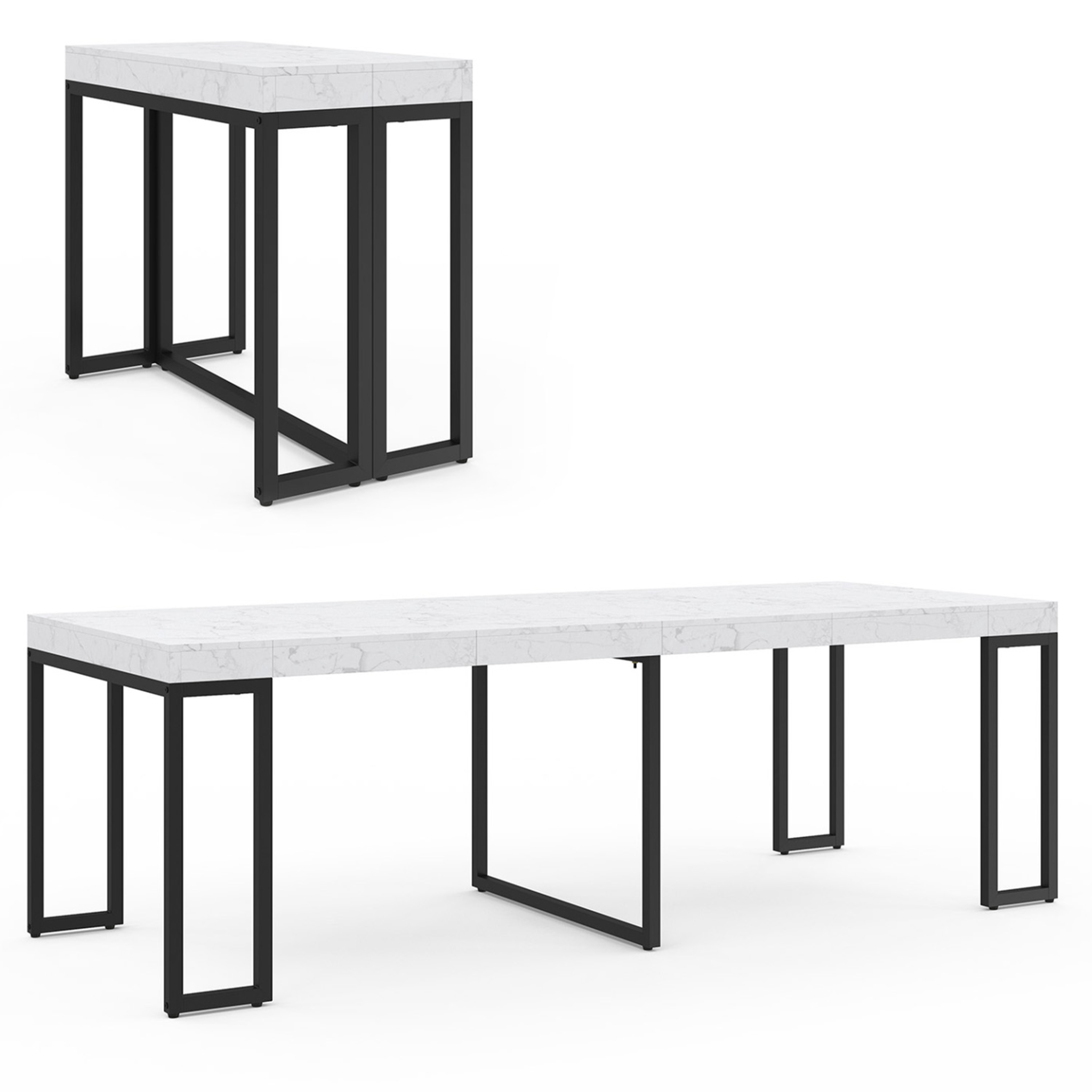 ID MARKET Table console extensible 10 personnes 235 cm plateau effet marbre blanc alaska