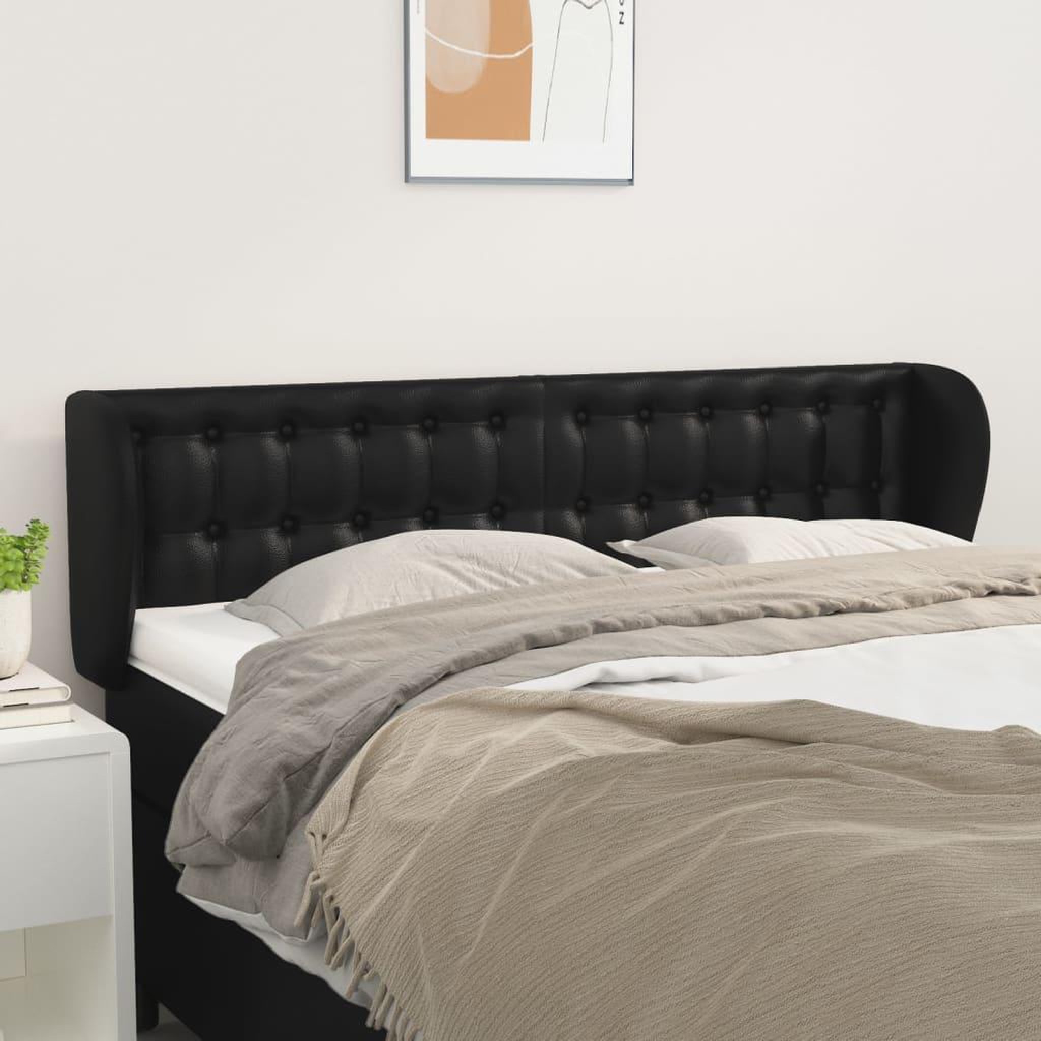 Voir la diapositive 1 : VIDAXL Tete de lit avec oreilles Noir 147x23x78/88 cm Similicuir