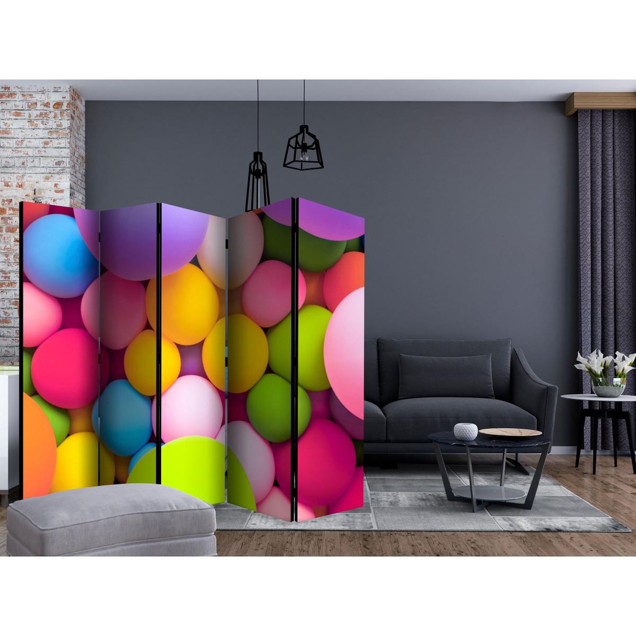 Voir la diapositive 2 : Paris Prix Paravent 5 volets  colourful balls  172x225cm