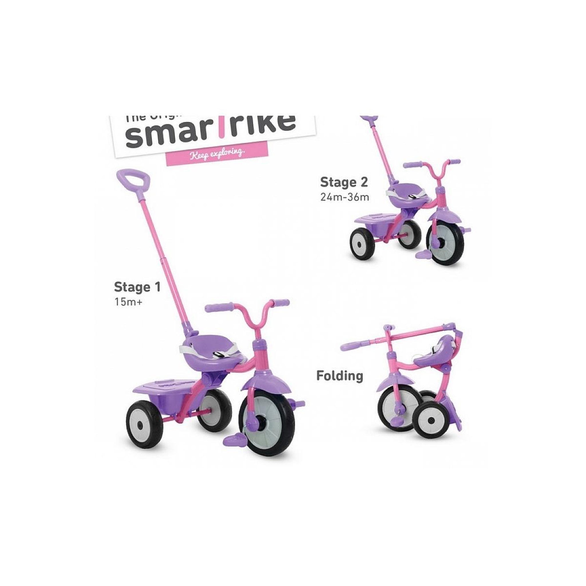 Voir la diapositive 2 : SMARTRIKE Tricycle Pliable Folding Fun Rose