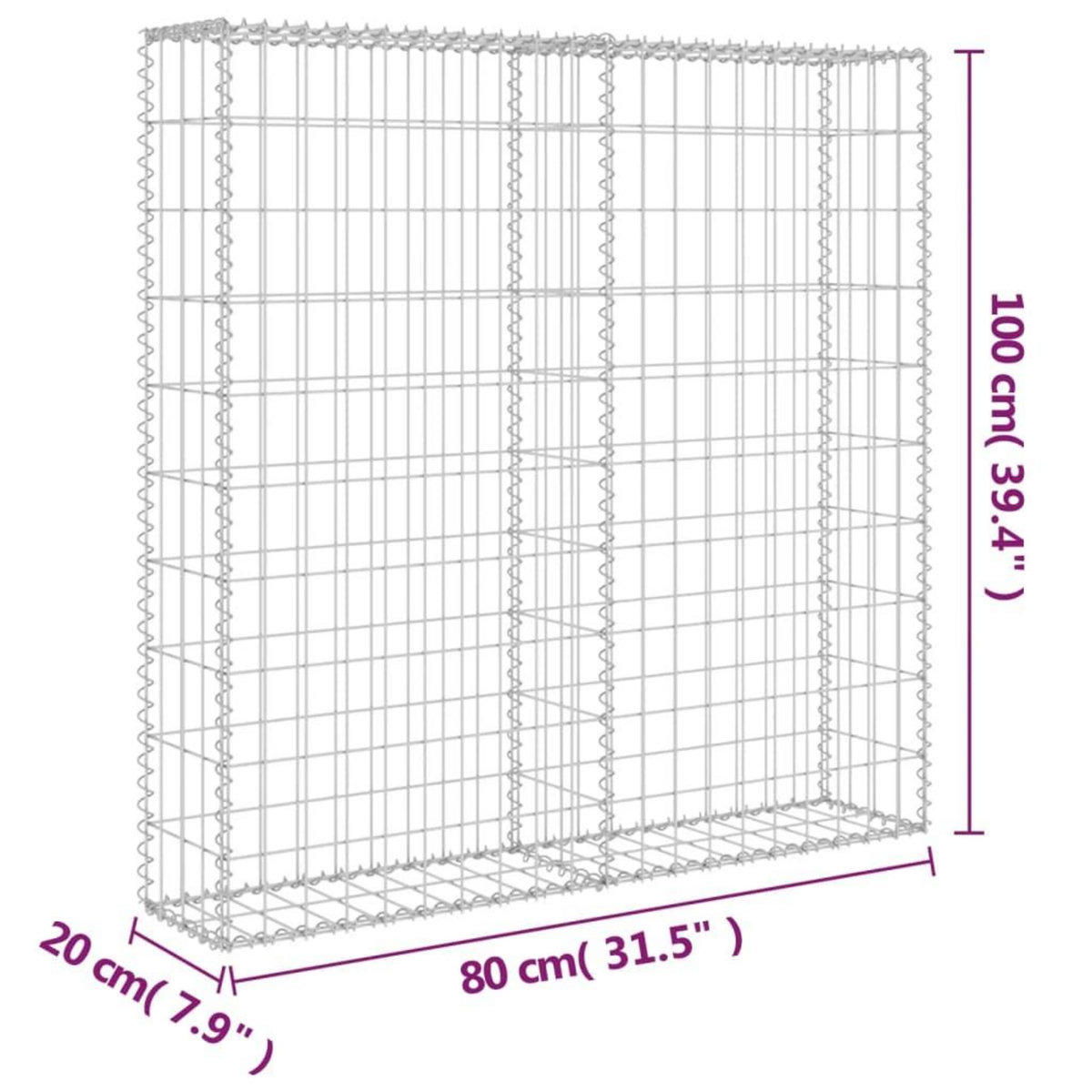 VIDAXL Mur a gabion avec couvercles Acier galvanise 80x20x100 cm