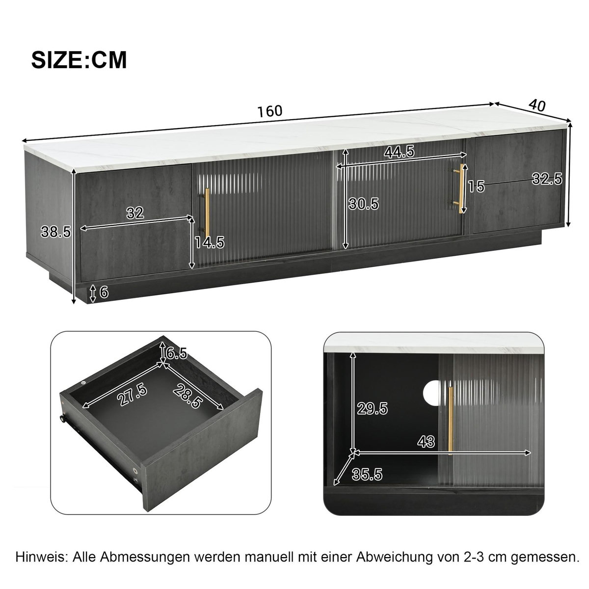 MERAX Meuble tv gris 160 cm mdf