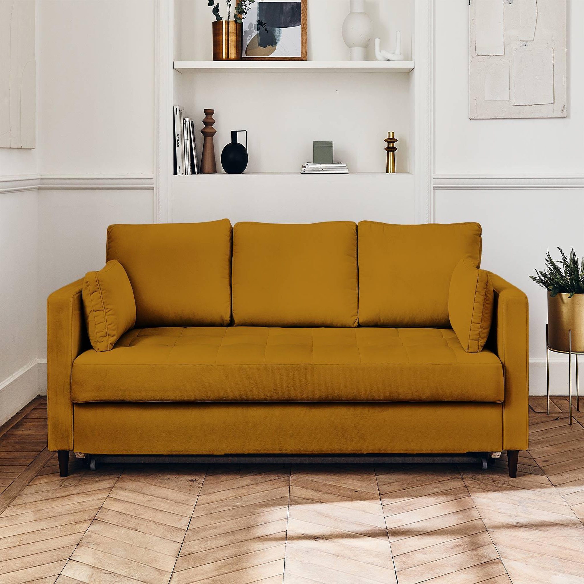 Voir la diapositive 5 : BEST MOBILIER Anna - canapé droit 3 places convertible avec poche en velours