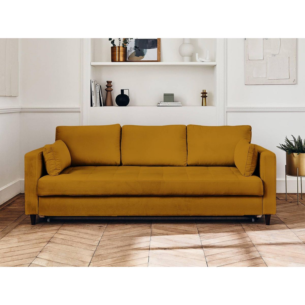 LISA DESIGN Anna - canapé droit 3 places convertible avec poche en velours