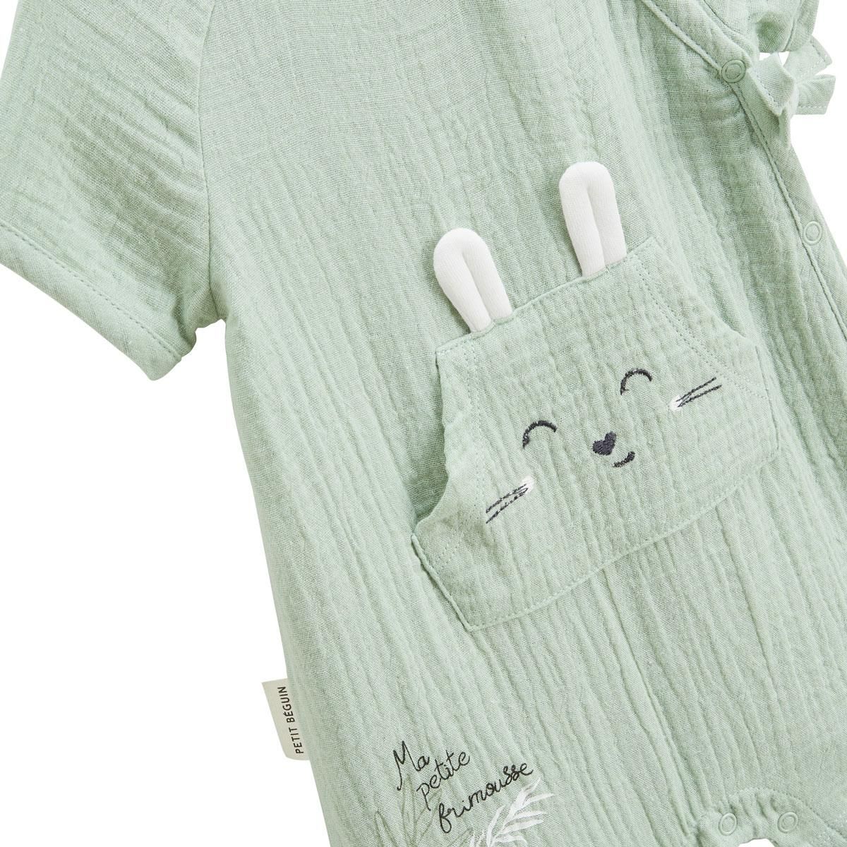 Petit Béguin Barboteuse bébé en gaze de coton ouverture croisée Frimousse