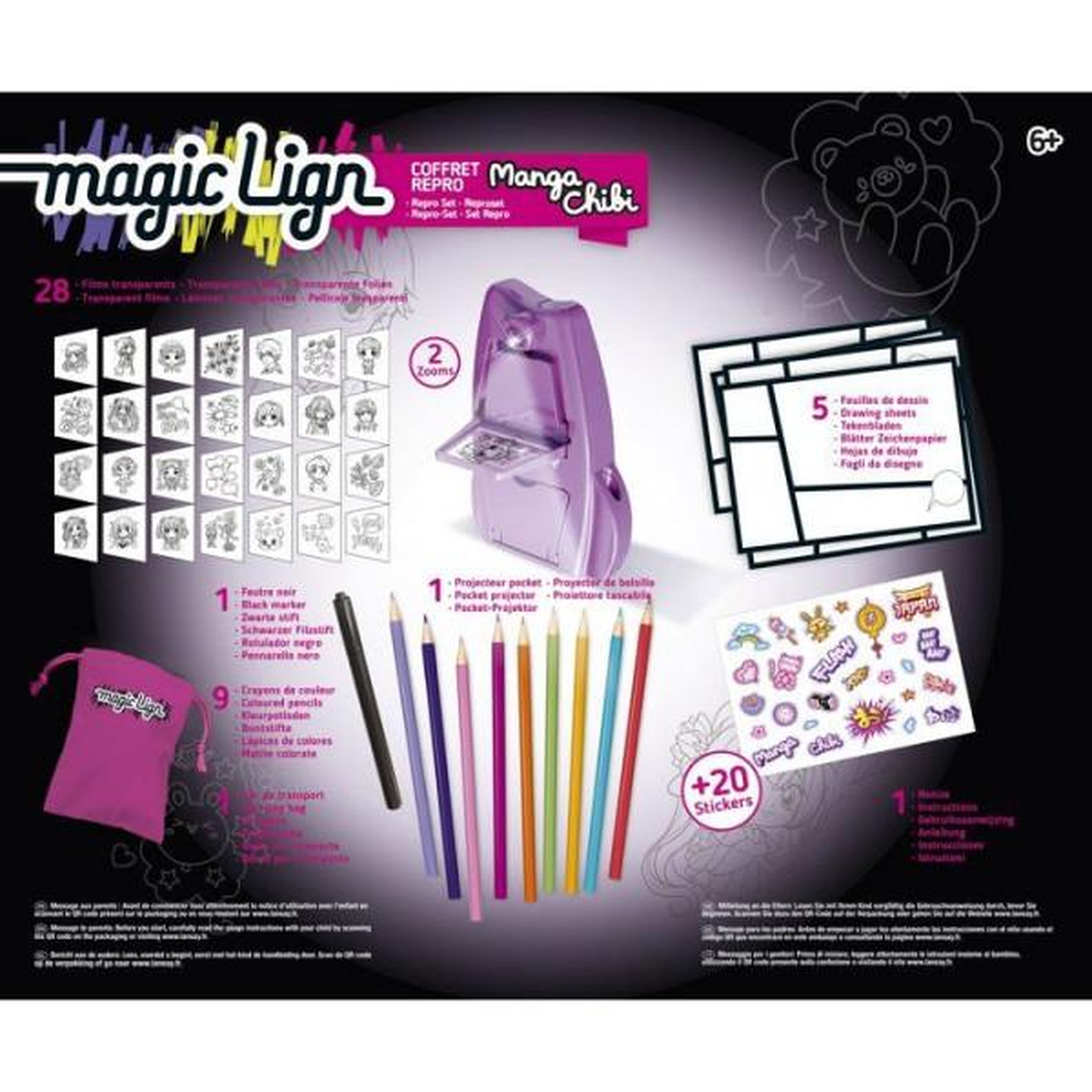 Voir la diapositive 4 : LANSAY Loisir créatif - LANSAY - MAGIC LIGN - jeu de coloriage - PROJECTEUR POCKET MANGA CHIBI - 80+ illustrations - Des 6 ans