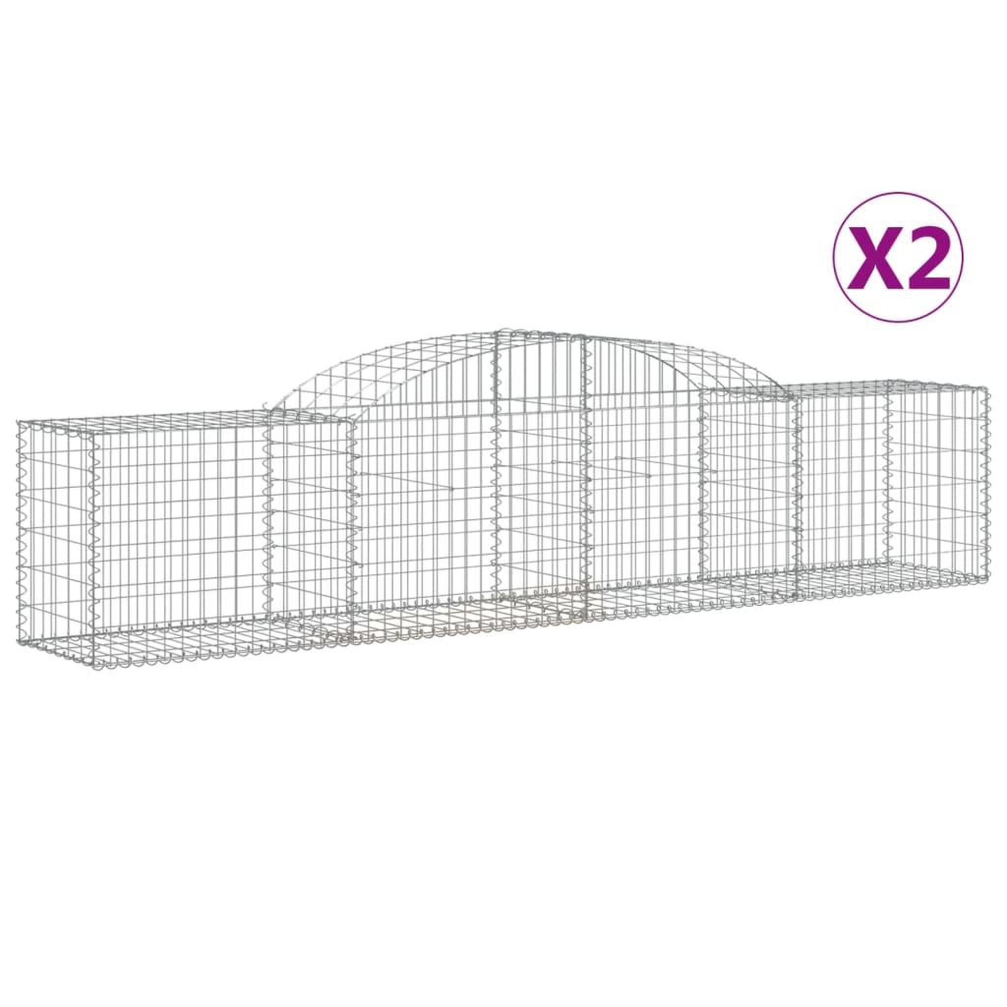 Voir la diapositive 2 : VIDAXL Paniers a gabions arques 2 pcs 300x50x60/80 cm fer galvanise