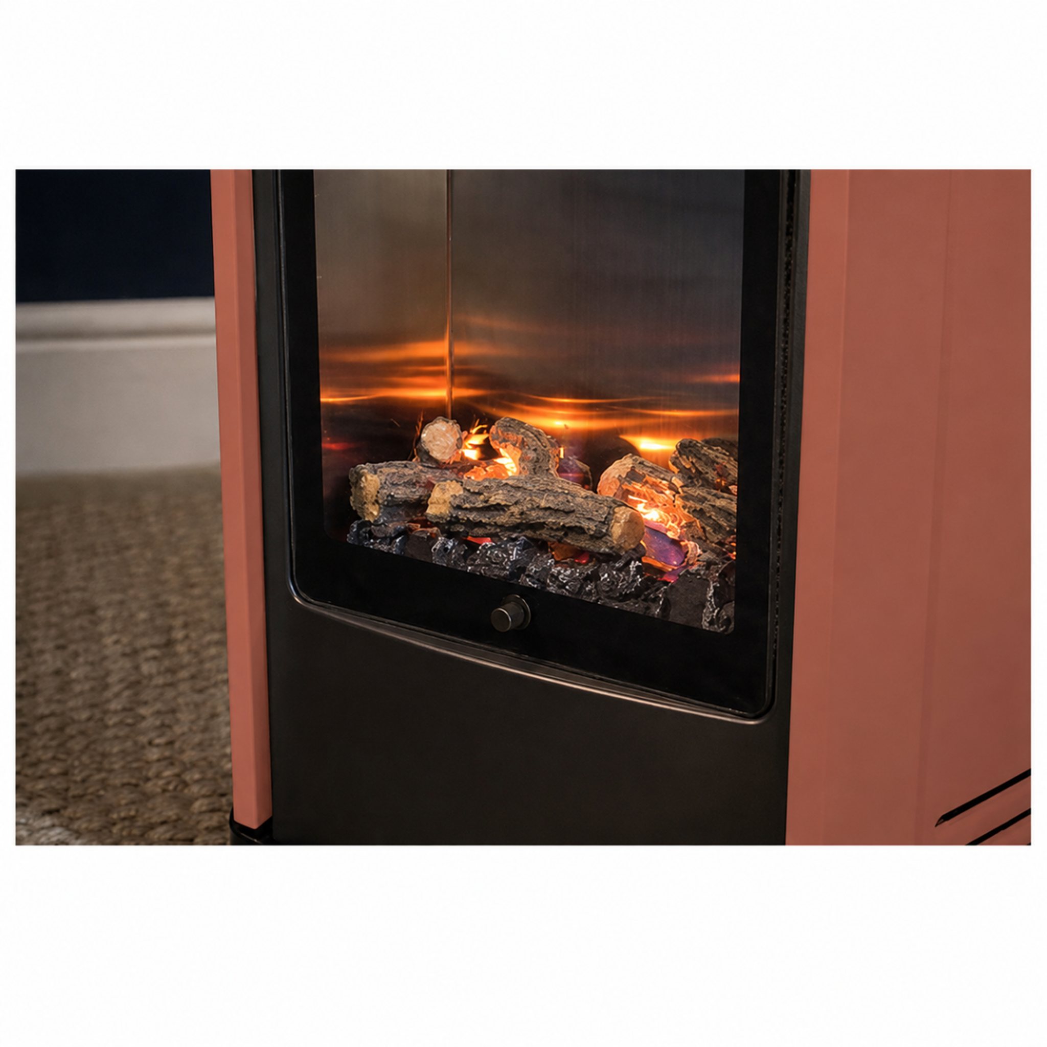 Voir la diapositive 5 : SAHARA Poêle à gaz mobile 3,4KW Effet feu de bois - Chauffage gaz Rouge & Noir + Tuyau gaz + Détendeur butane Manhattan Sahara