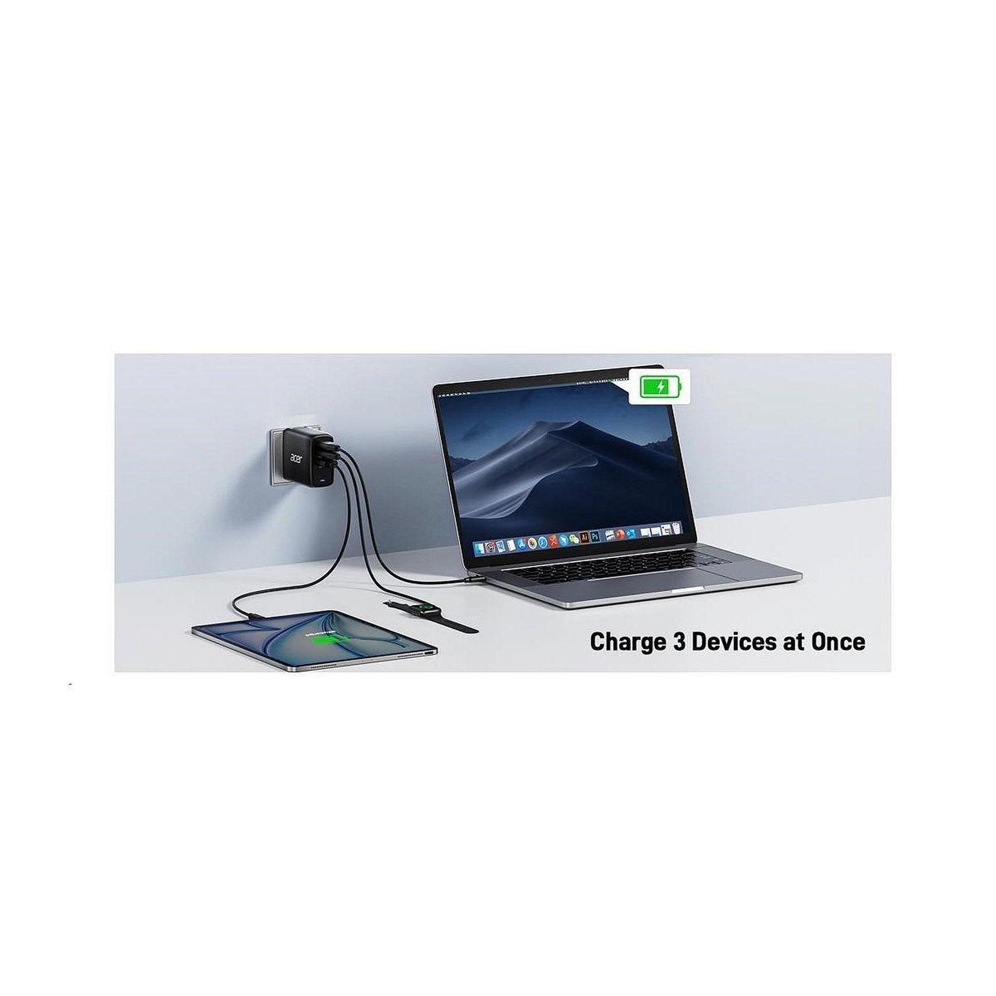 Voir la diapositive 3 : ACER Chargeur ordinateur portable 100w 3 usb-c / a usb-a noir