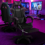 Voir la diapositive 2 : ID MARKET Fauteuil de gaming ALEX réglable avec repose-pied, coussin de tête et coussin lombaire noir et gris