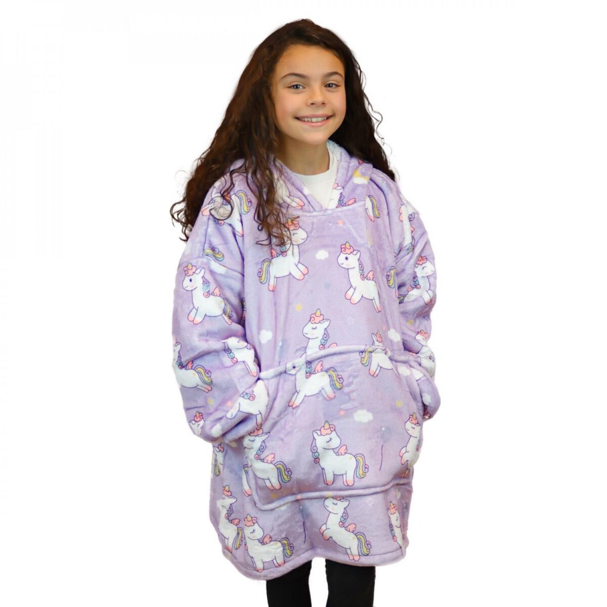 VIVEZEN Sweat à capuche, plaid, couverture, pull - Sherpa et flanelle - Enfant - Licorne