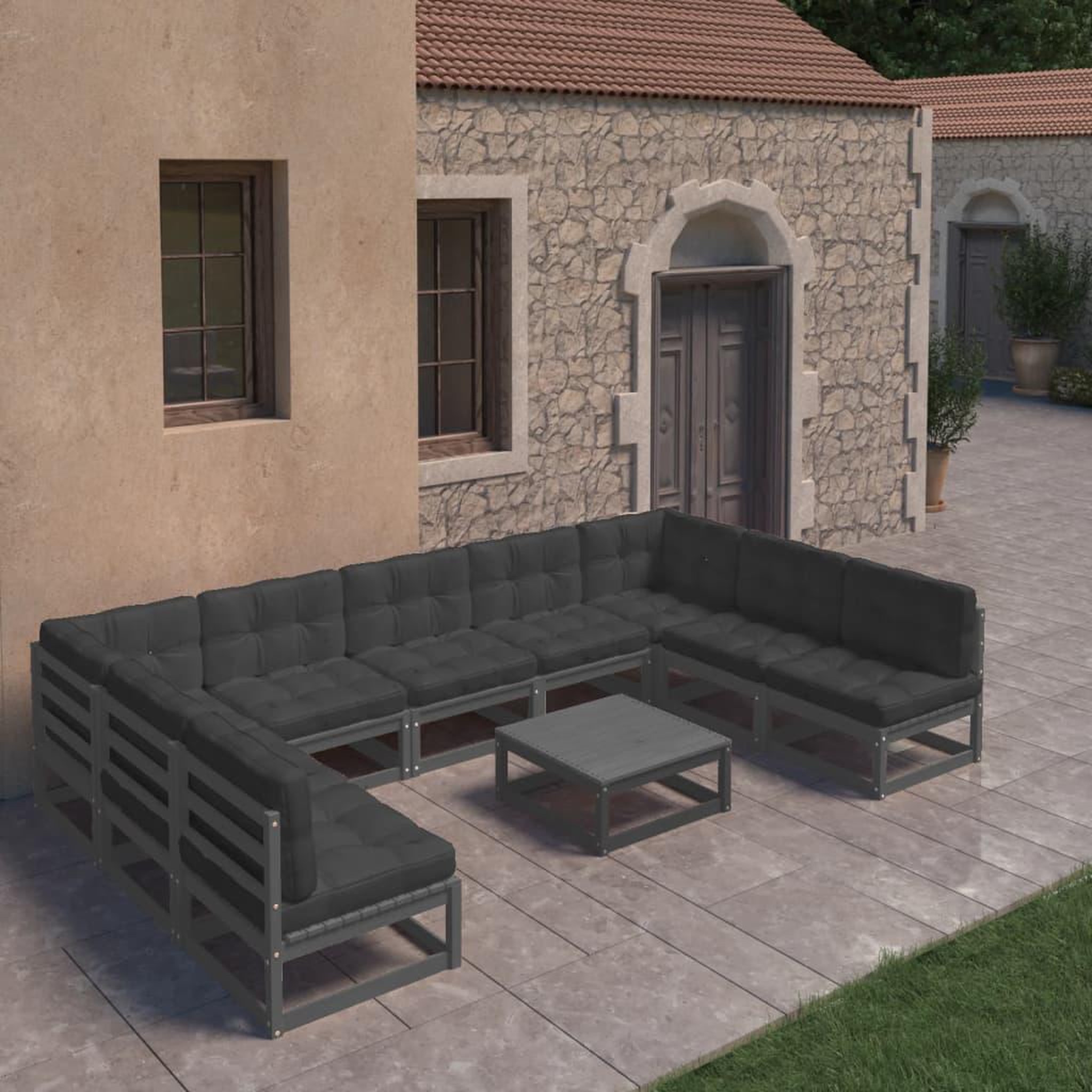 Voir la diapositive 1 : VIDAXL Salon de jardin 10 pcs avec coussins Noir Bois de pin massif