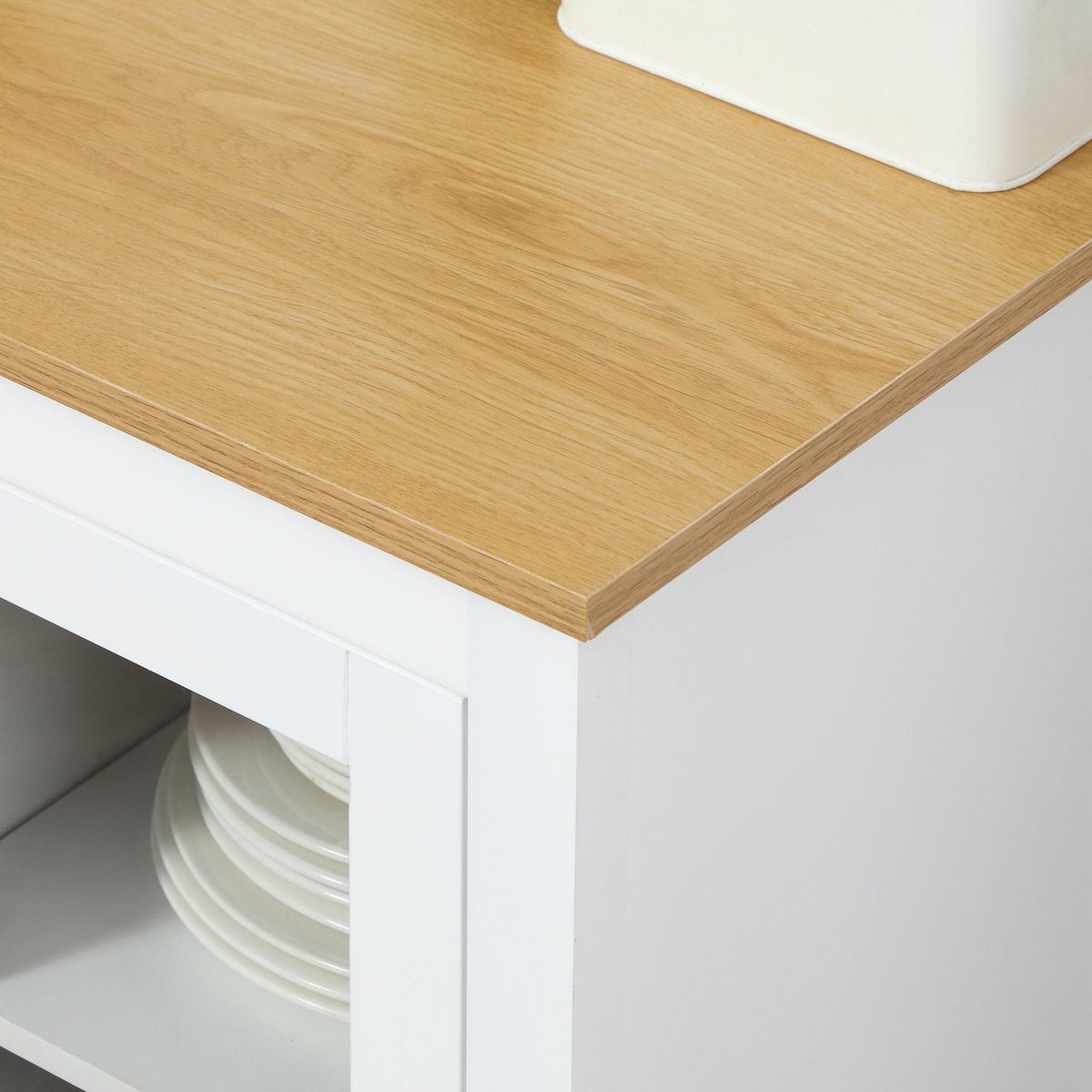 HOMCOM Buffet style classique chic multi-rangement 2 portes 2 étagères réglables 2 tiroirs coulissants placard 2 portes MDF blanc plateau aspect bois clair