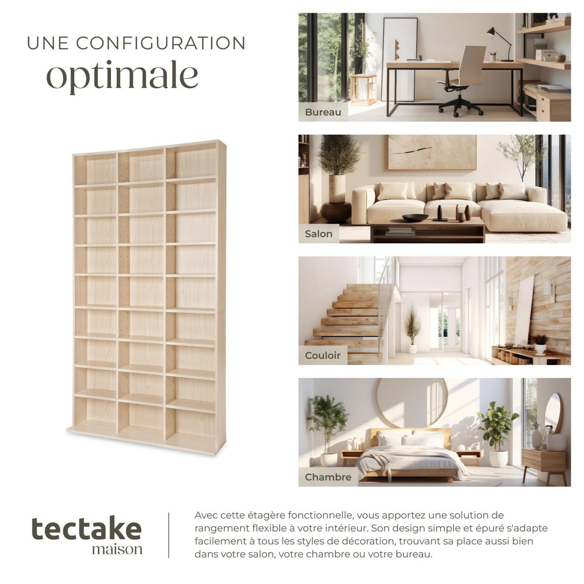 tectake Étagère DVD CD aspect bois marron hêtre