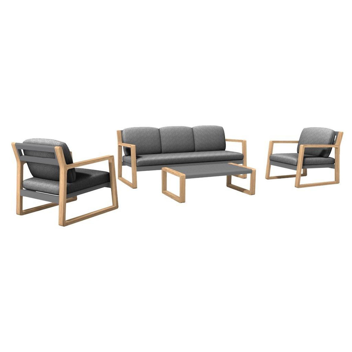 Proloisirs Set 4 pièces - SLOOP - Aluminium époxy - Heat Graphite - 1 canapé + 2 fauteuils + 1 table basse