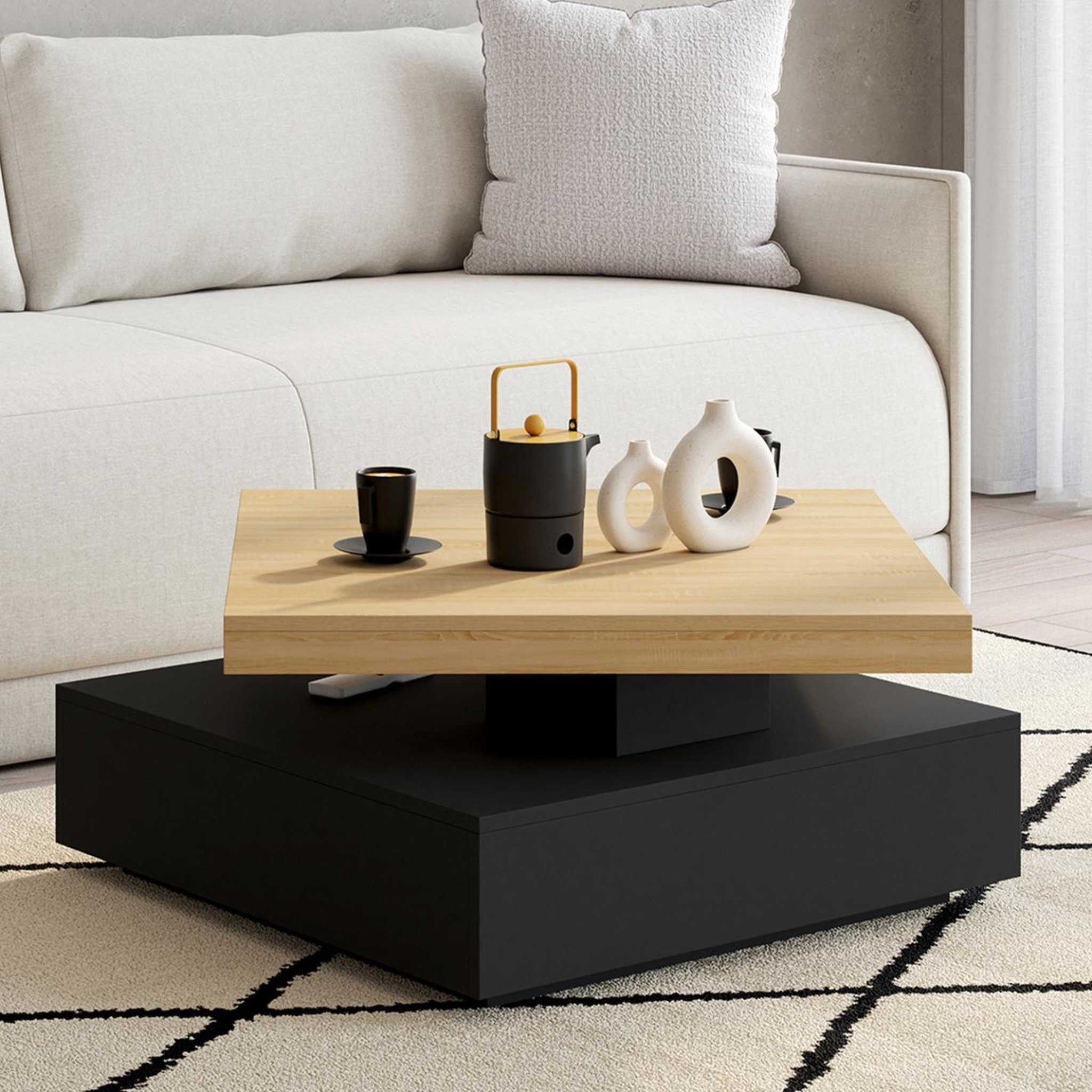 Voir la diapositive 3 : ID MARKET Table basse carrée pivotante thea 70 cm bois et noir