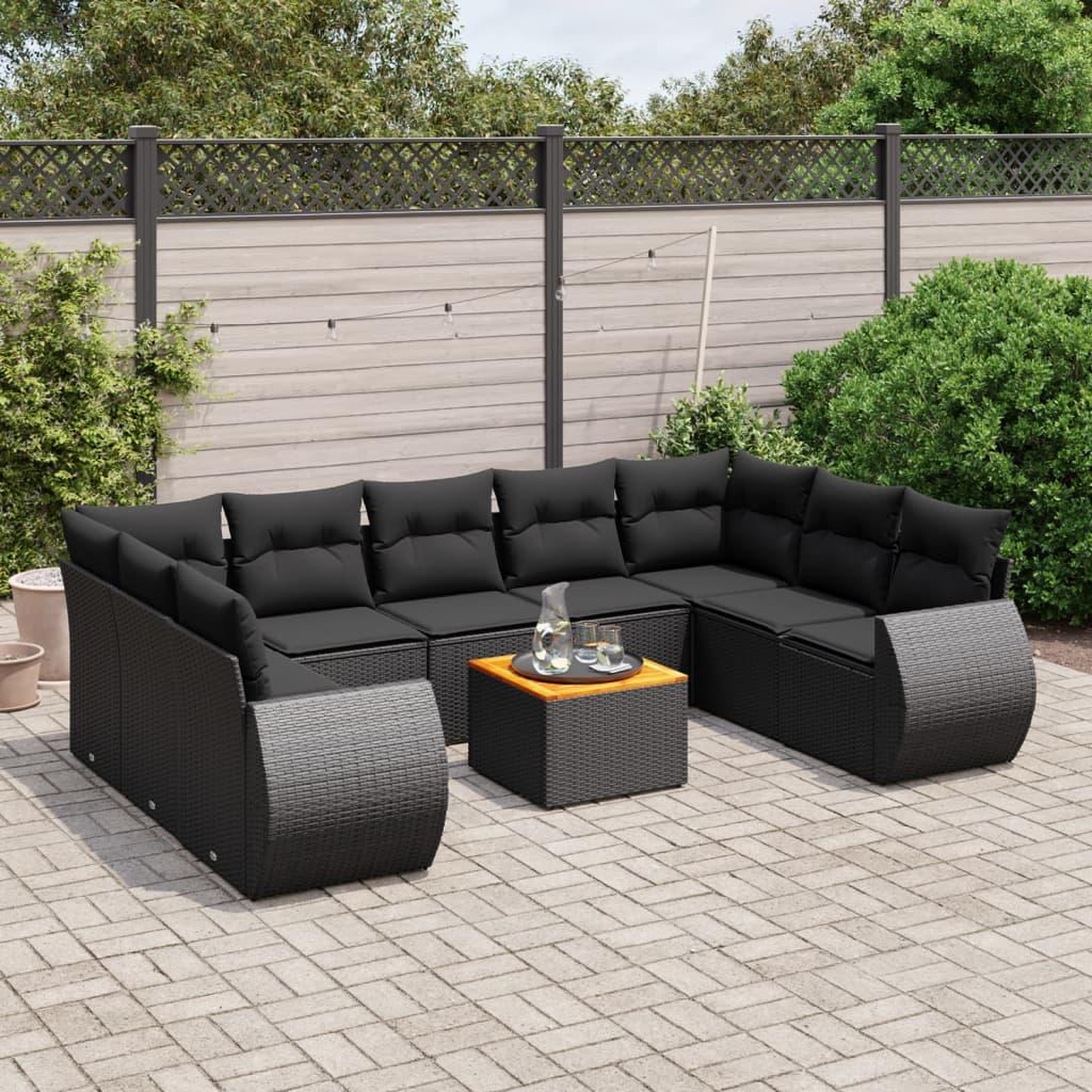 VIDAXL Salon de jardin 10 pcs avec coussins noir resine tressee