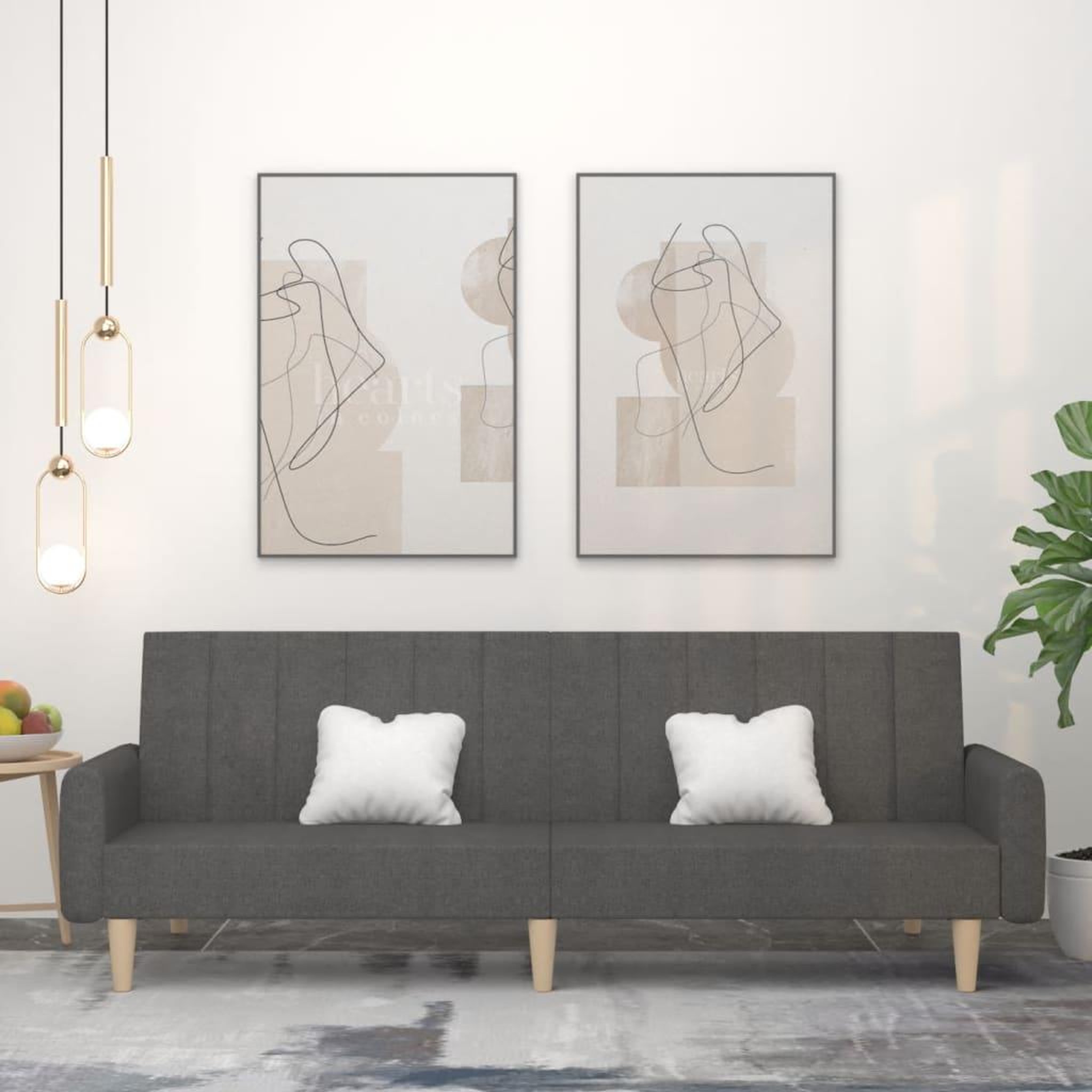 VIDAXL Canape-lit a 2 places gris fonce tissu