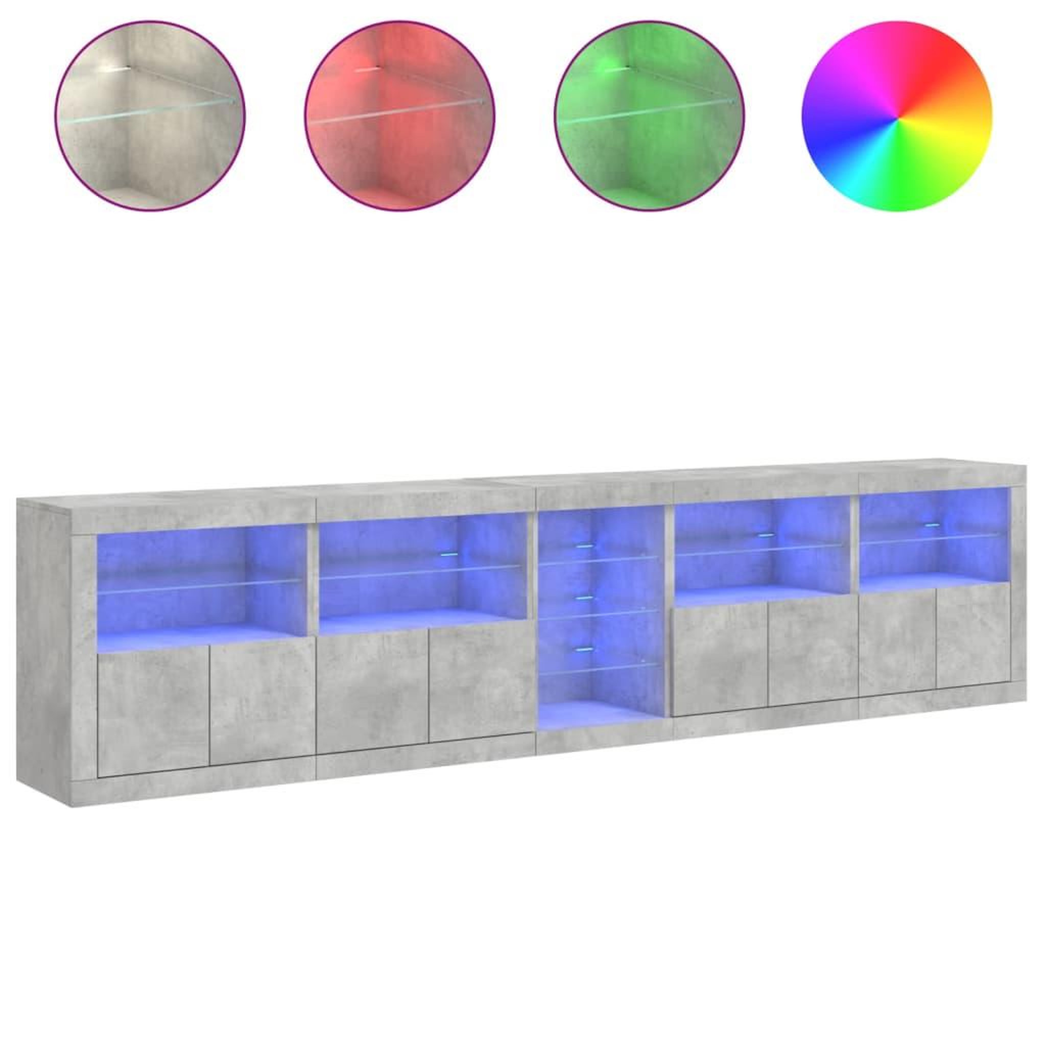 Voir la diapositive 5 : VIDAXL Buffet avec lumieres LED gris beton 283x37x67 cm