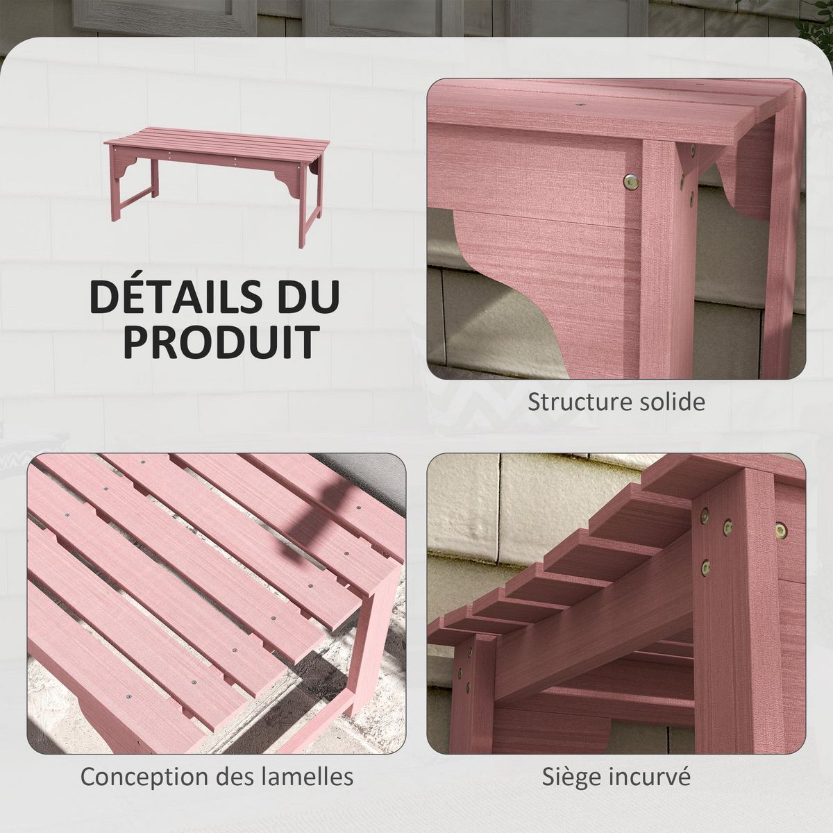 OUTSUNNY Banc de jardin 2 places assise à lattes dim. 115L x 50l x 45H cm bois de jarrah
