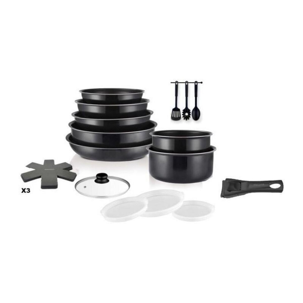 ART & CUISINE Batterie de cuisine - Tous feux dont induction - ART & CUISINE - AC1824 - Aluminium - 18 pieces - Anti-adhérent - Poignée amov