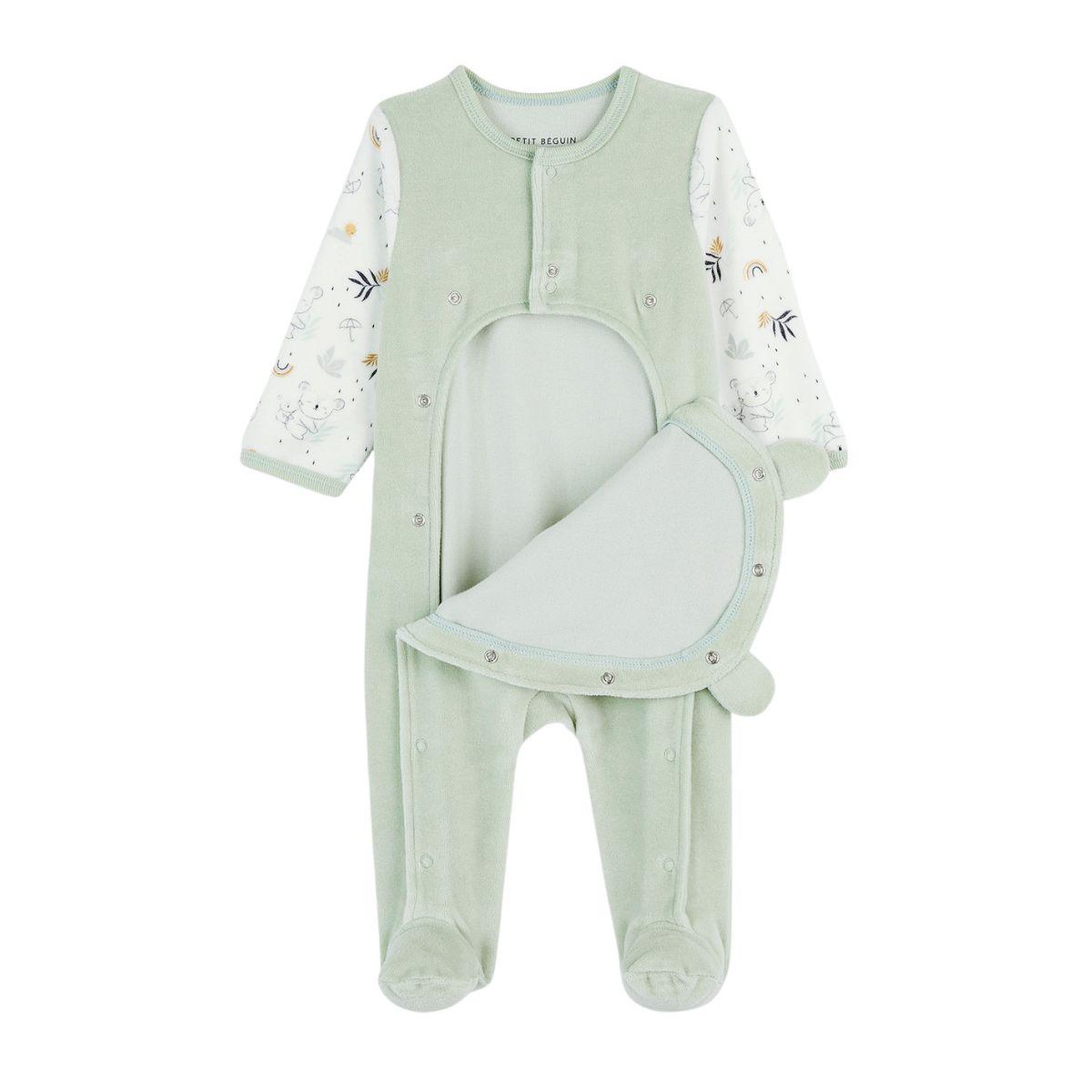 Voir la diapositive 4 : Petit Béguin Pyjama bébé en velours ouverture pont Nuage