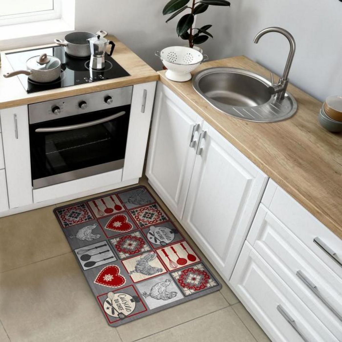 Paris Prix Tapis de Cuisine Imprimé  Rustico  45x75cm Gris