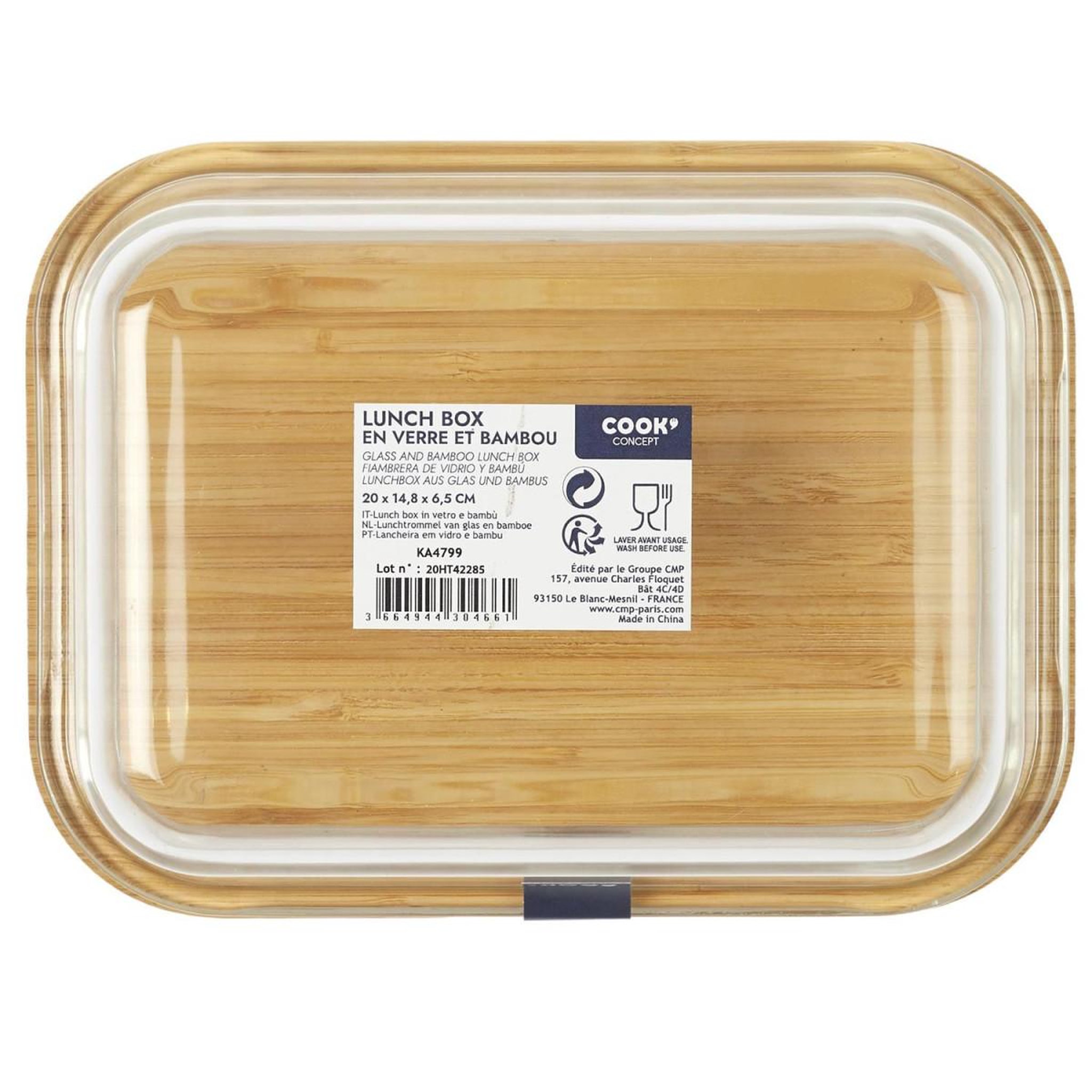Voir la diapositive 2 : COOK CONCEPT Lunch box verre & bambou  repas  1,4l transparent