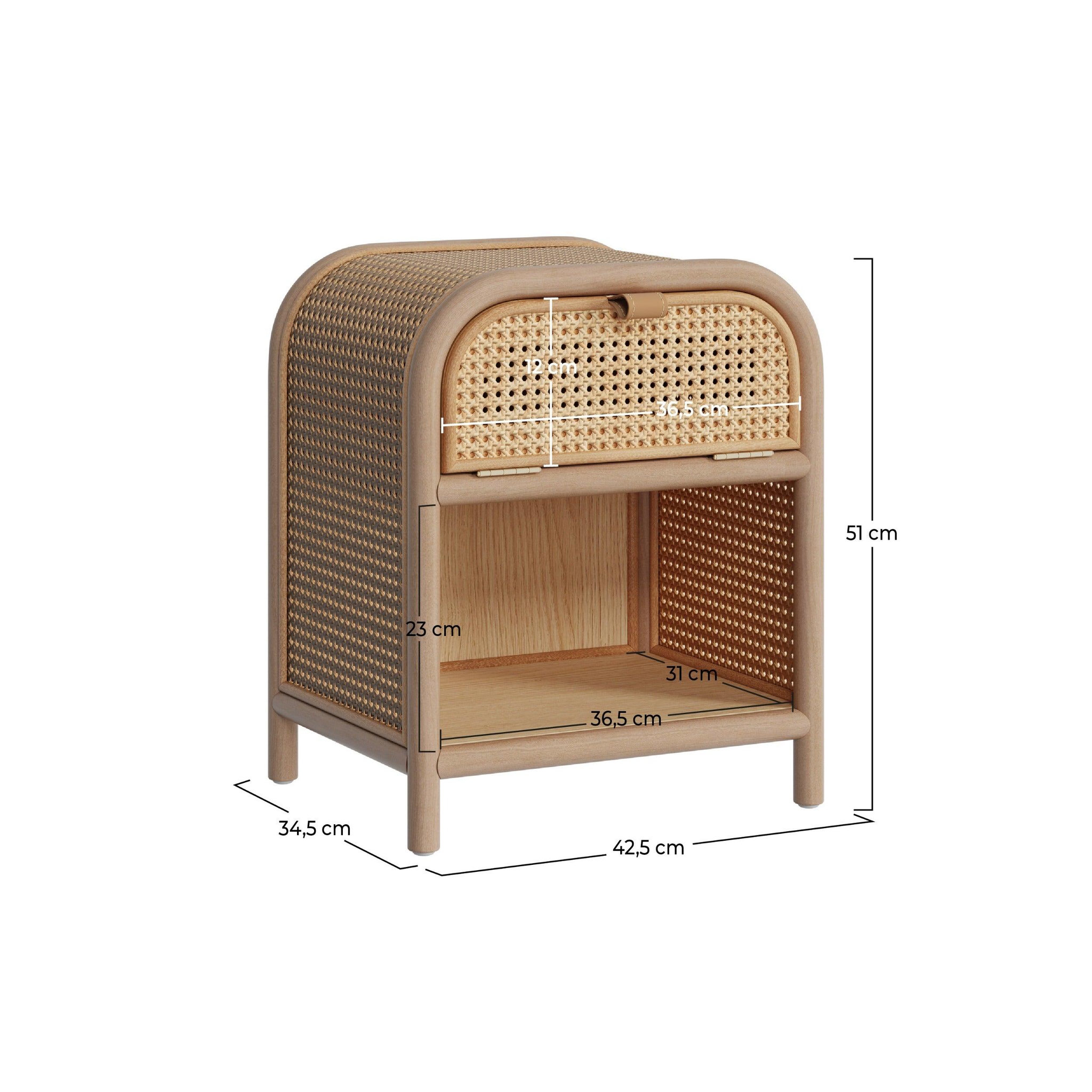 Voir la diapositive 4 : MAISON PAVANE Table de chevet en bois massif, 1 porte et 1 niche-alata