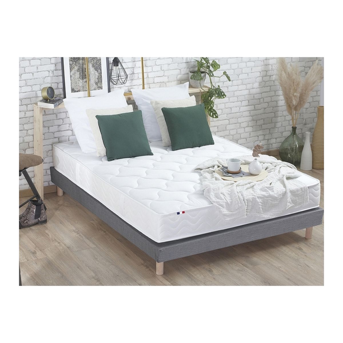 Ensemble literie matelas 594 ressort ensachés +sommier tapissier 140x190 cm ASTRE