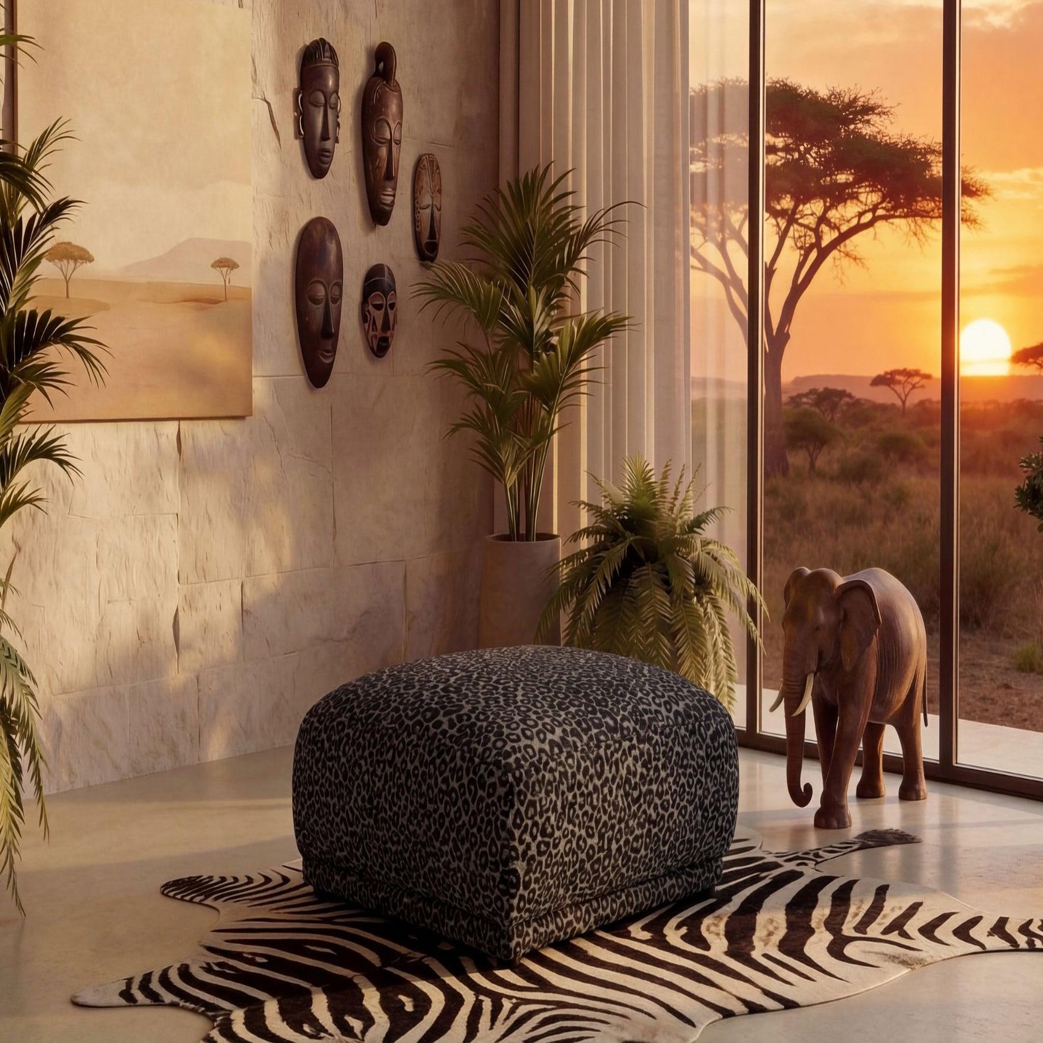 Voir la diapositive 2 : CASANOVA PARIS Rosalie - pouf en tissu imprimé animalier 102x83x46