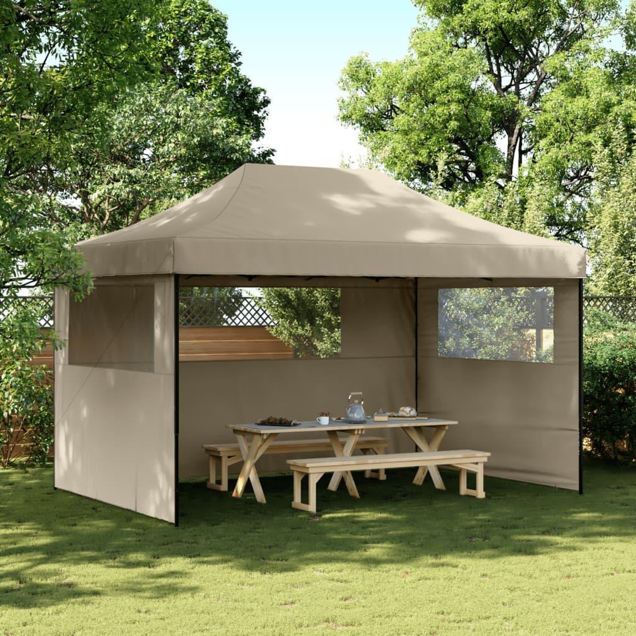 VIDAXL Tente de reception pliable escamotable 3 parois laterales taupe