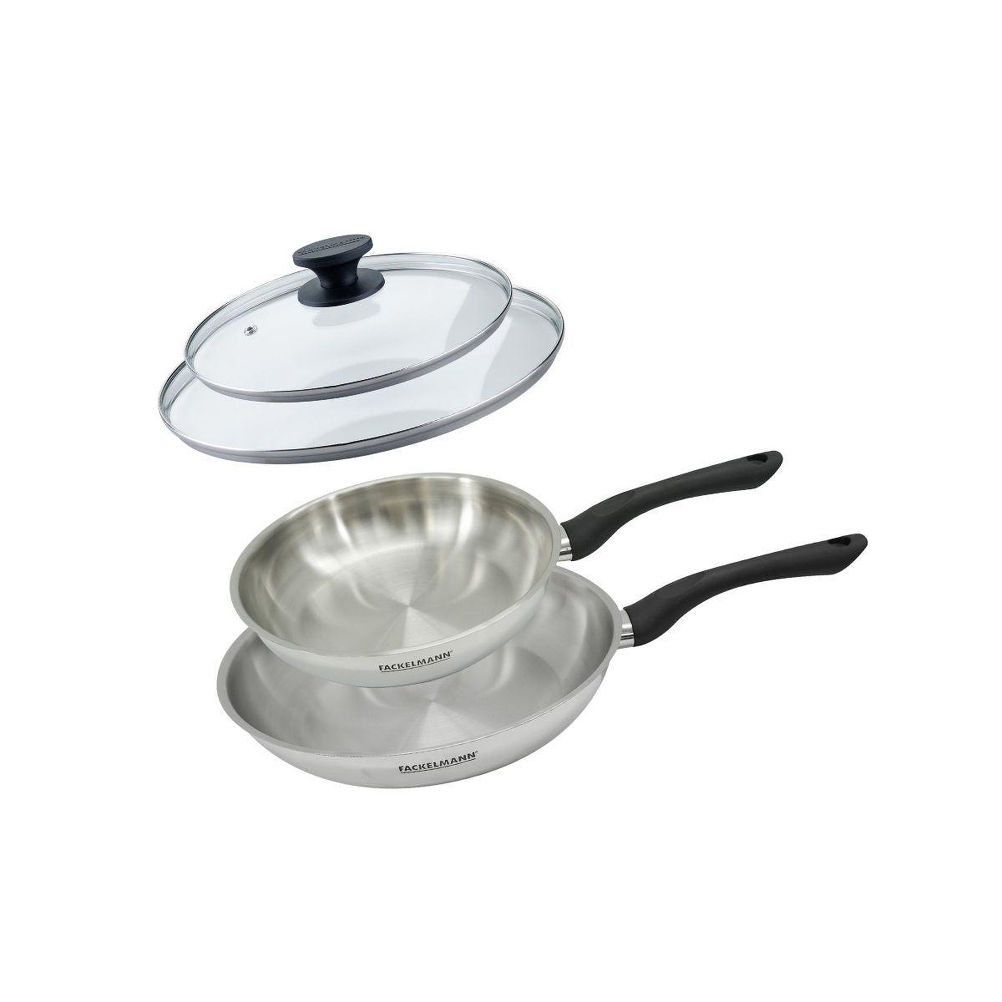 Fackelmann Set 2 poêles 24 et 28 cm en inox et couvercles verre fackelmann geneva