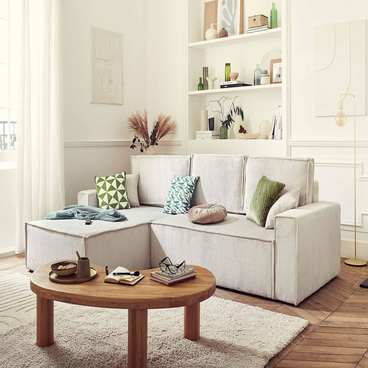 BEST MOBILIER Dellia - canapé d'angle réversible convertible - avec coffre - en velours côtelé - 4 places