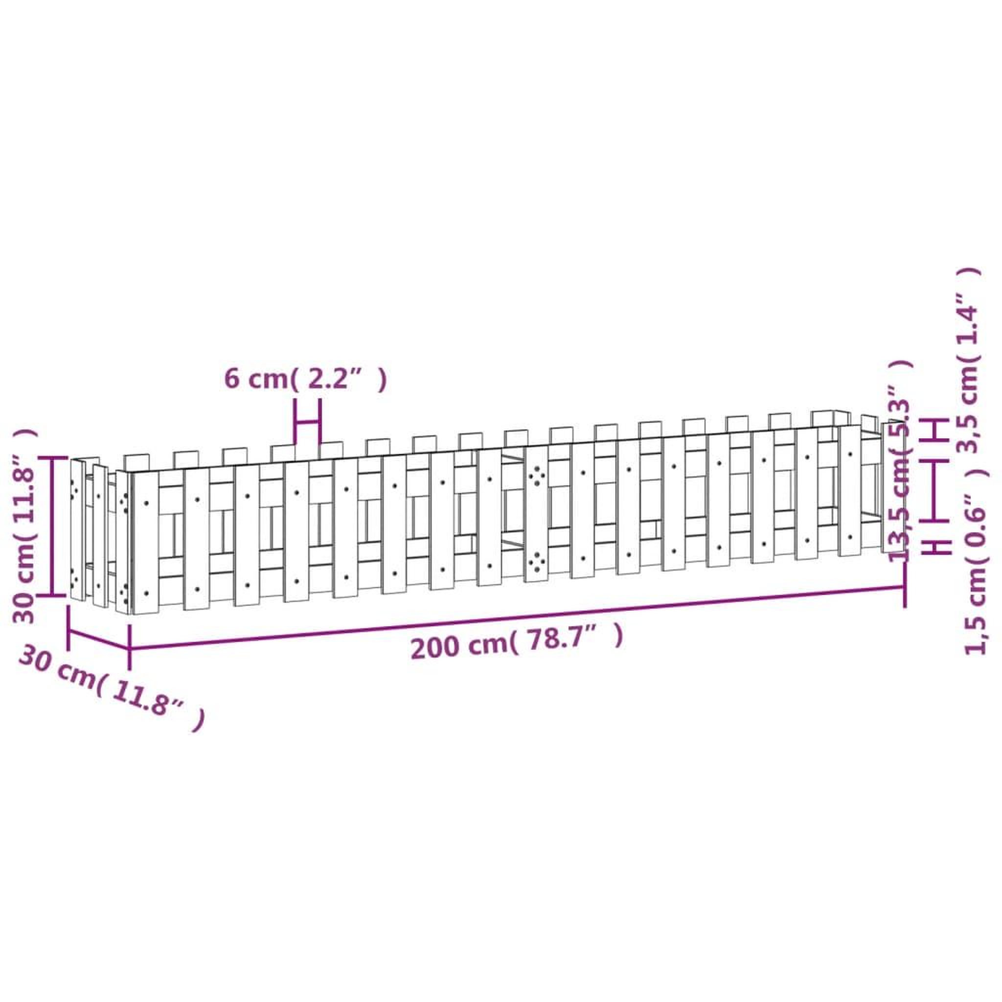 Voir la diapositive 6 : VIDAXL Lit sureleve de jardin design de cloture 200x30x30cm pin massif