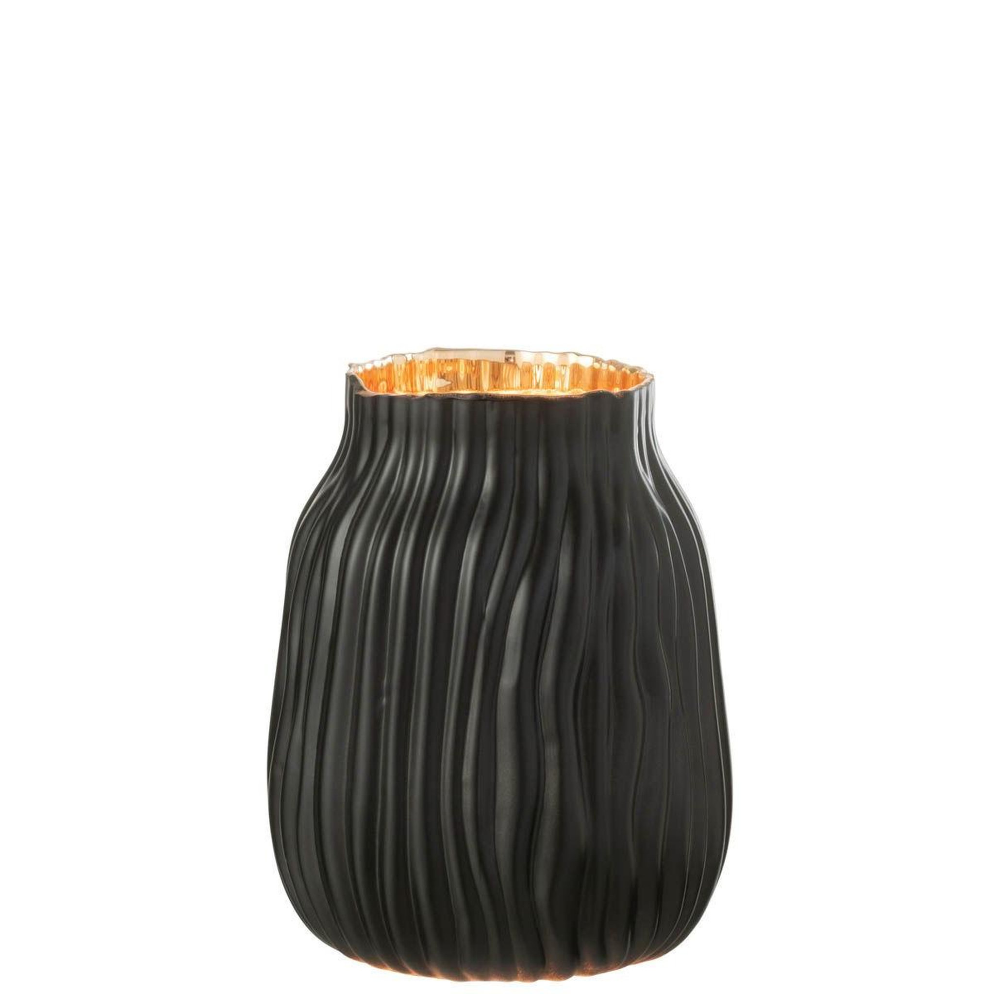 Voir la diapositive 2 : J-LINE Vase à rainures en verre  louis  20cm noir