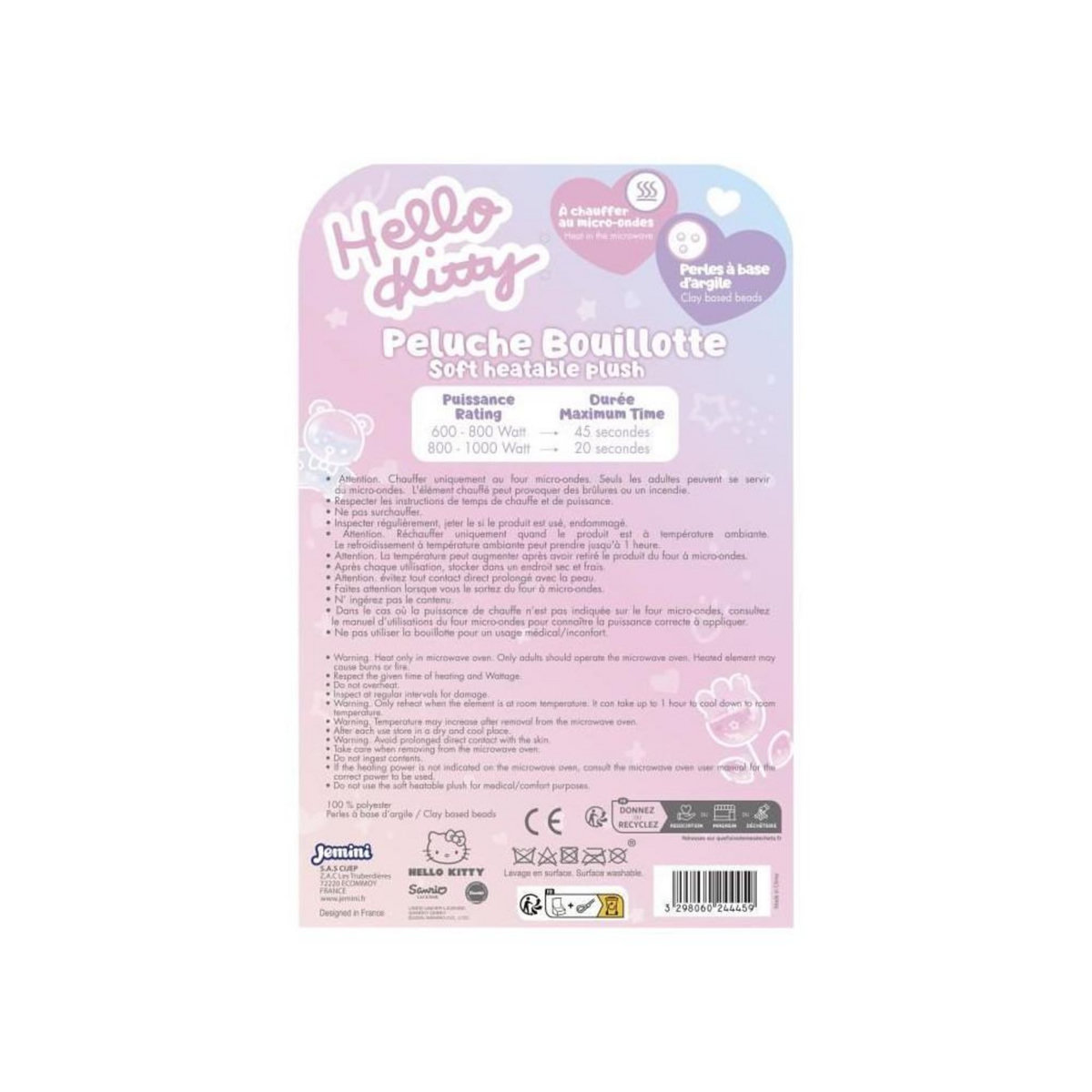 JEMINI Peluche bouillote - HELLO KITTY - JEMINI - Douce - 21 cm