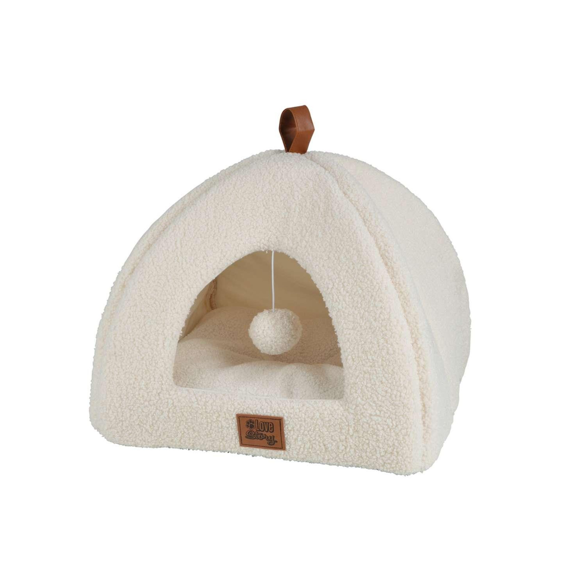 LOVE STORY Tente bandit en laine bouclée pour chat et chien - ecru