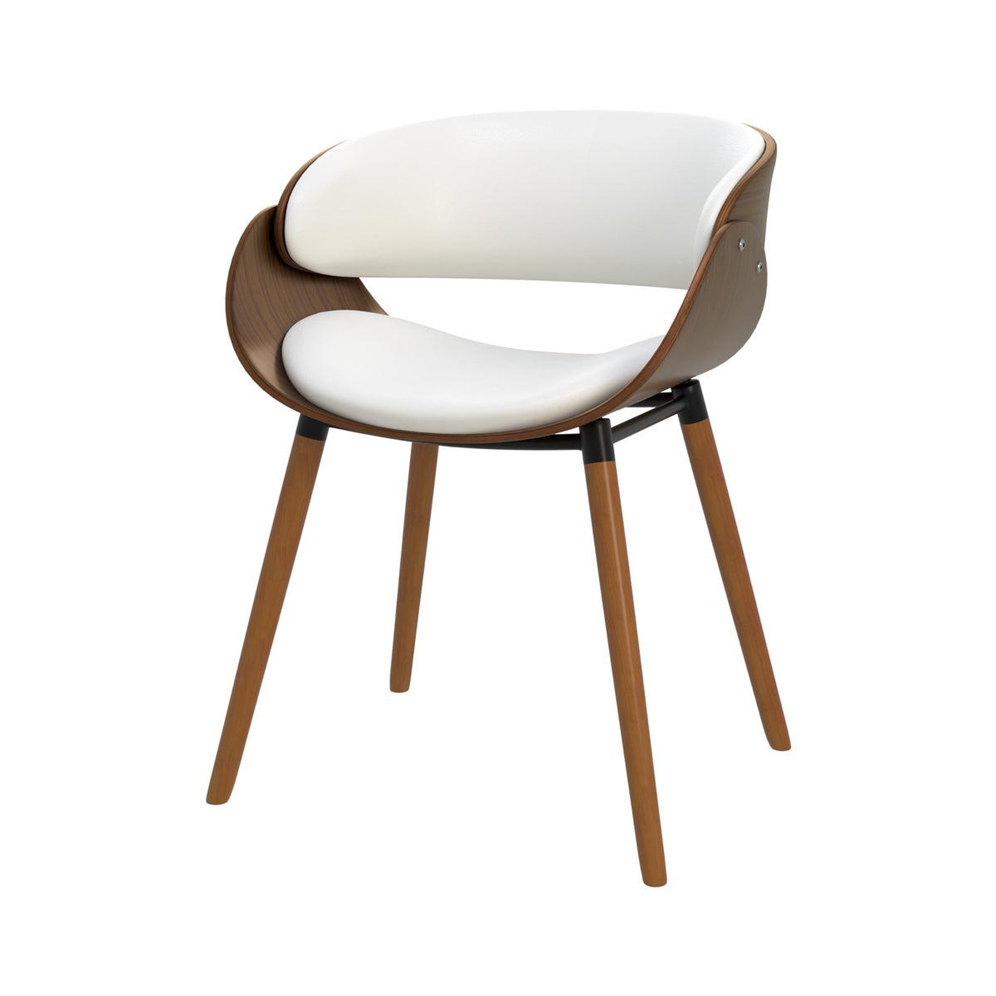 MAISON PAVANE Chaise en cuir synthétique blanc et bois plaqué noyer-polo