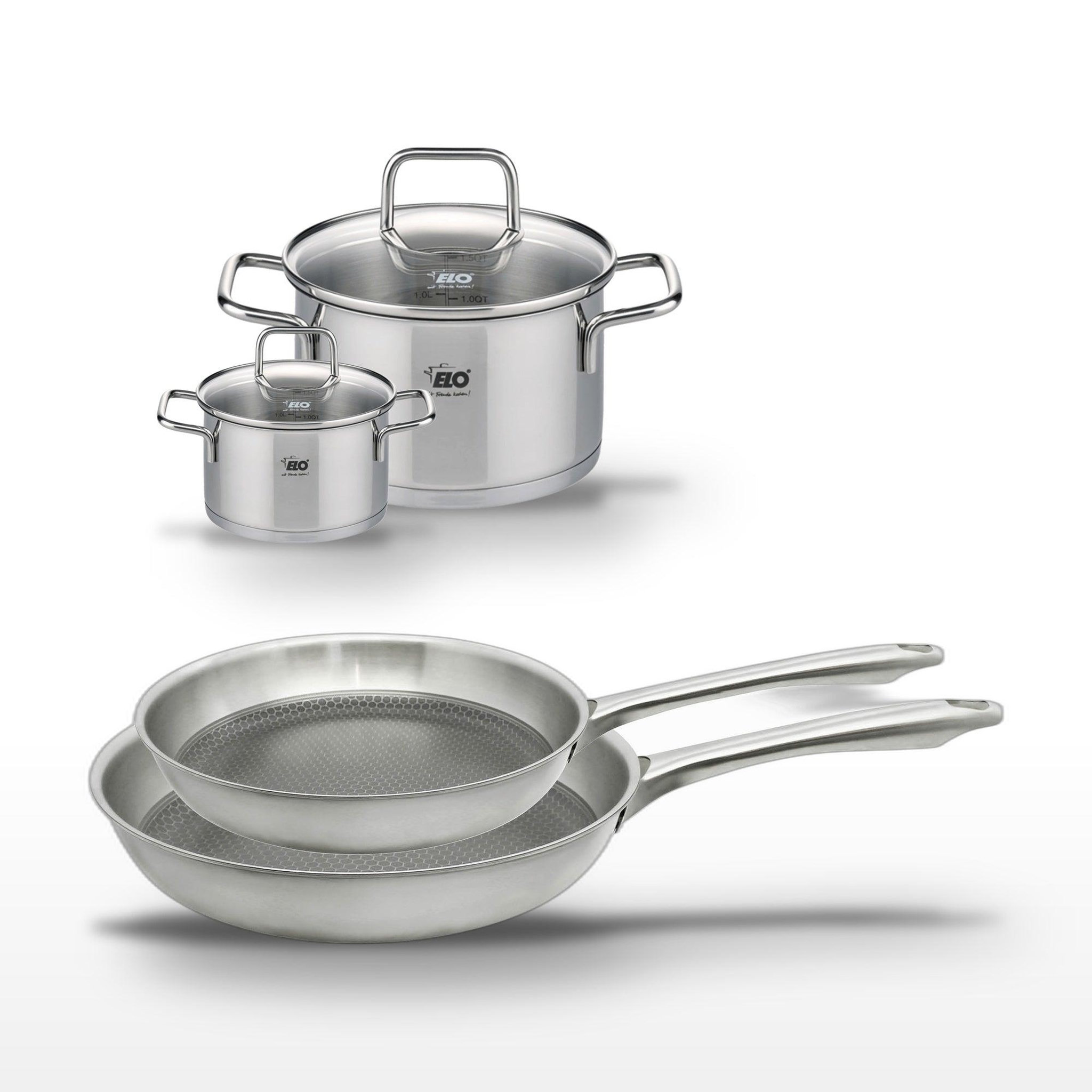 ELO Lot de 2 poêles 24/28 cm et 2 faitouts 12/20 cm Elo Relief Passion