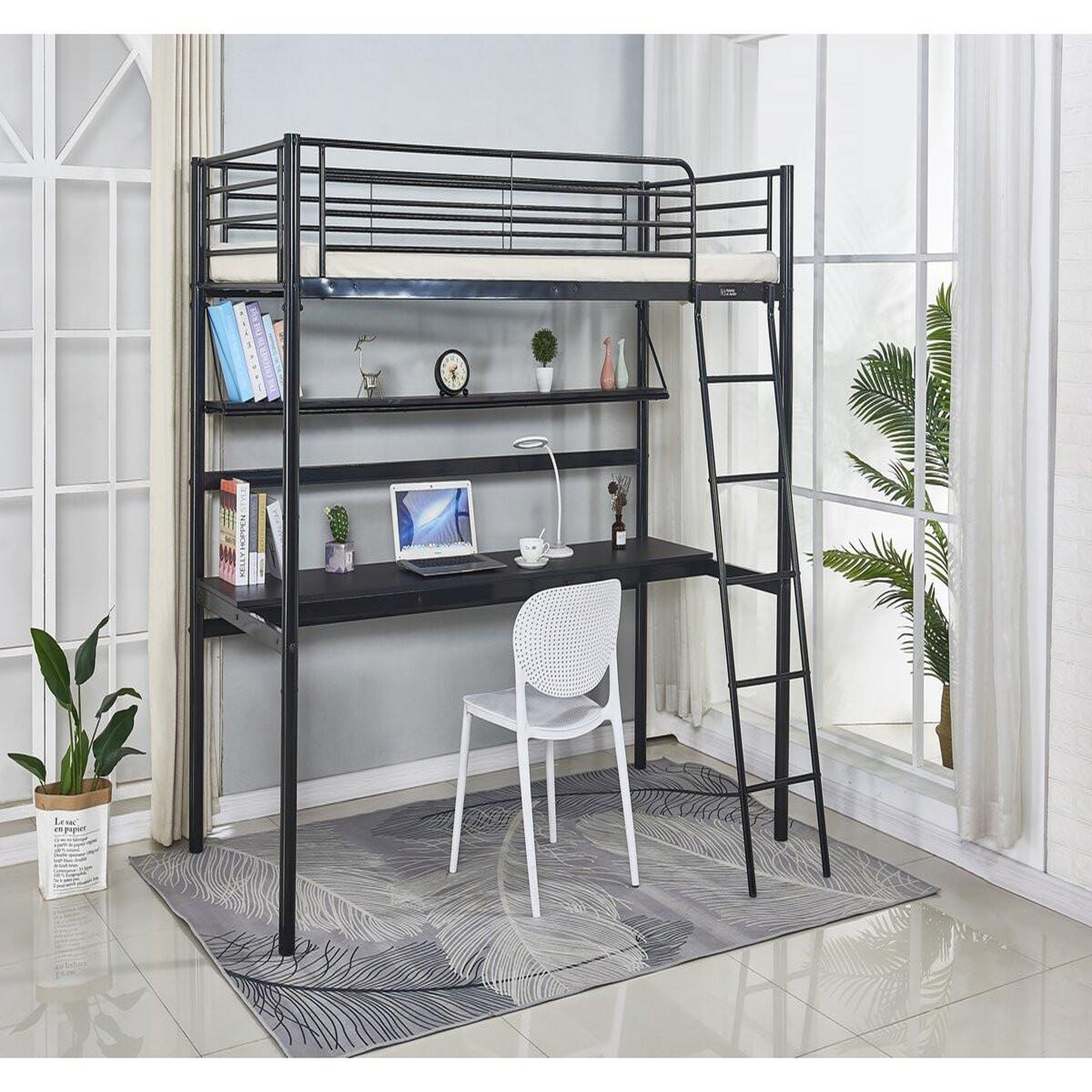 Voir la diapositive 2 : Habitat et Jardin Lit mezzanine avec bureau  alona  - 90 x 190 cm - noir