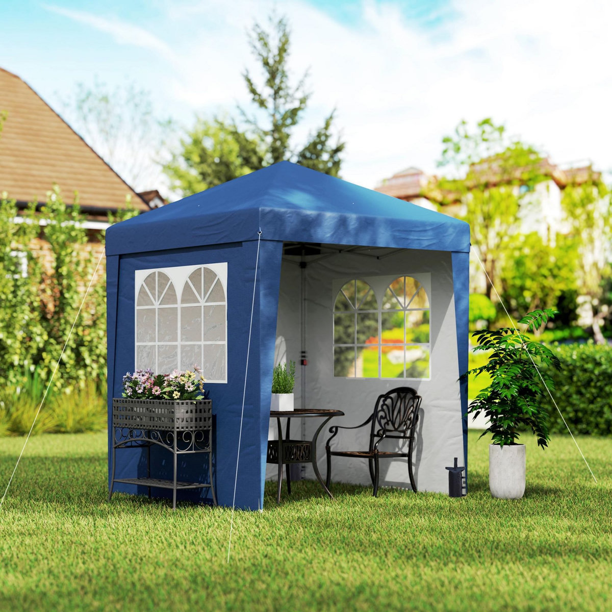 OUTSUNNY Tonnelle de jardin pliante pop-up réglable anti-UV 30+ 4 sacs lestage sac de transport bleu