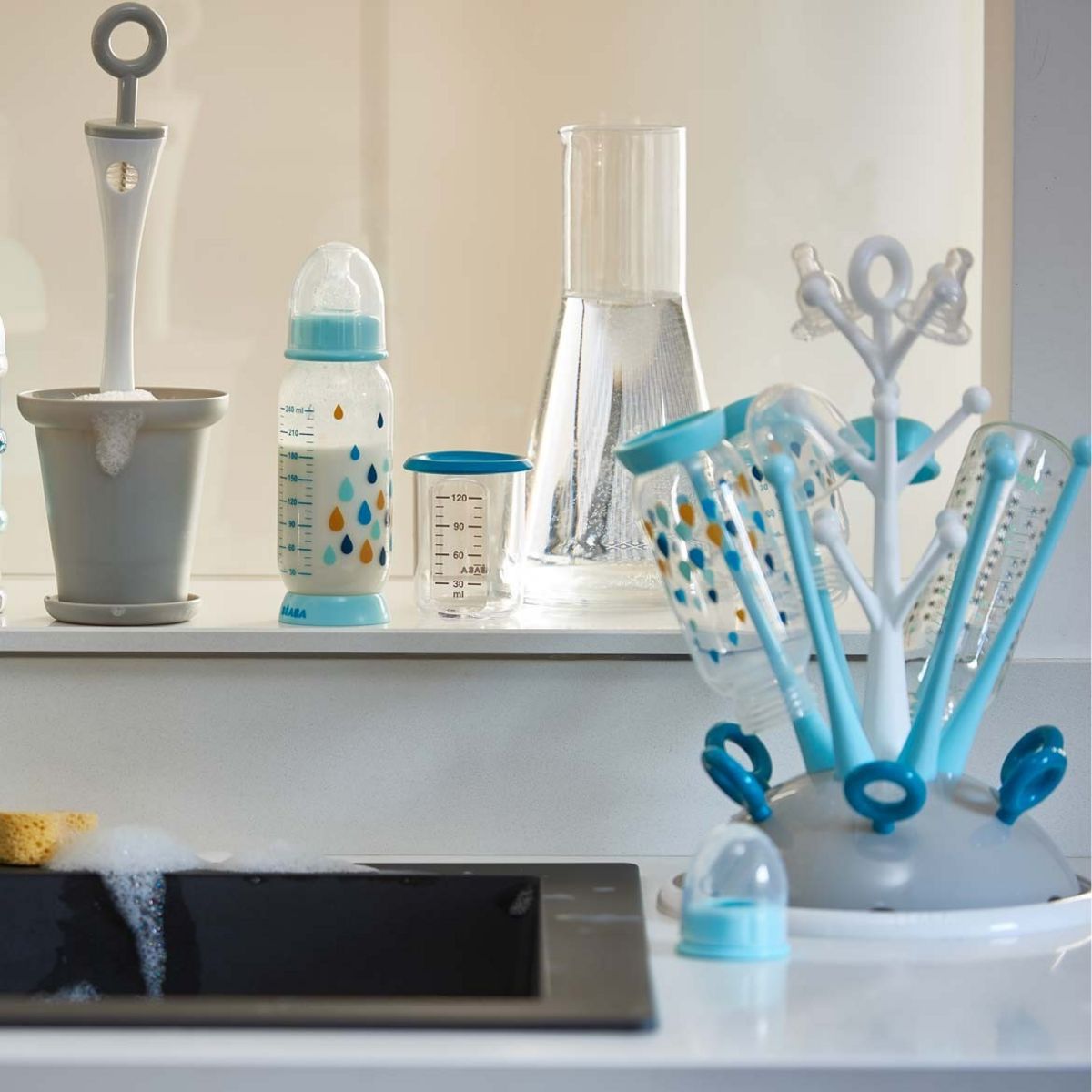 BEABA Egoutte-biberons et accessoires arbre pour 6 biberons - Bleu 