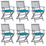 VIDAXL Chaises pliables d'exterieur lot de 6 et coussins Bois d'acacia